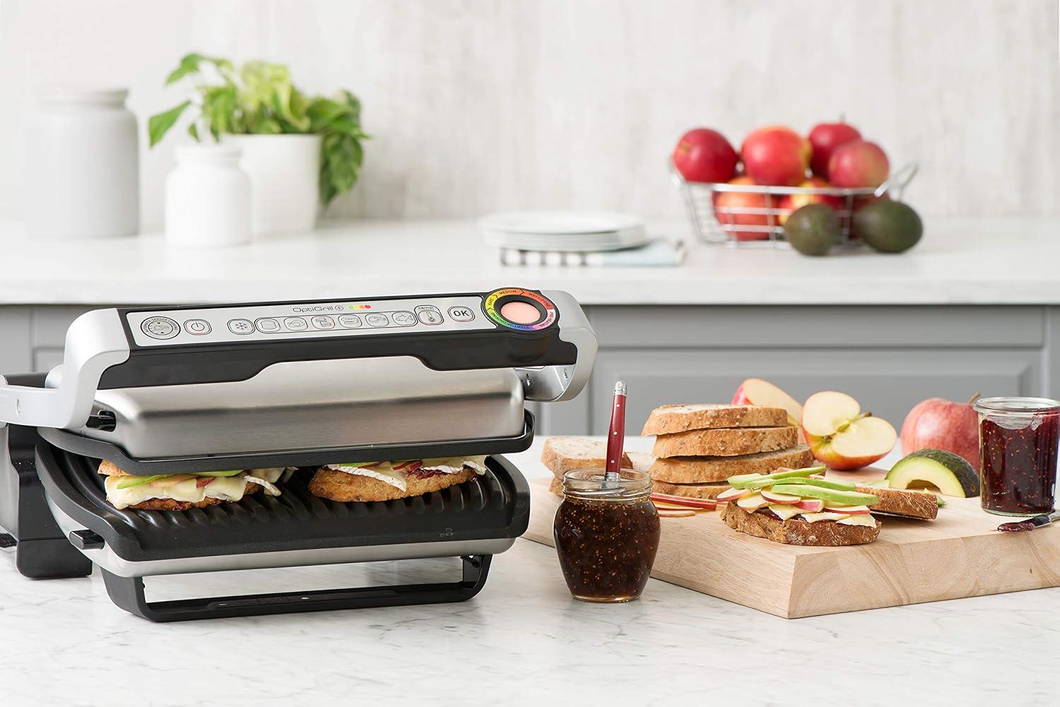 T-fal T-Fal Gc712D54 Stainless Steel Optigrill Plus Grill With Automatic Sensor Cooking Electric Grill- Blemished Packaging With 1 Year Manufacturer Warranty (Refurbished)