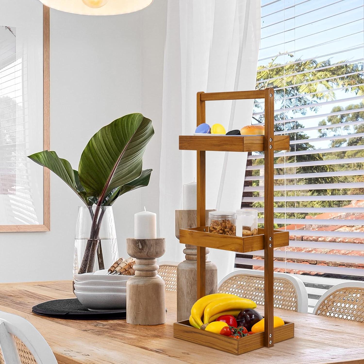 Teak Freestanding 3-Tier Shower Caddy Shelf