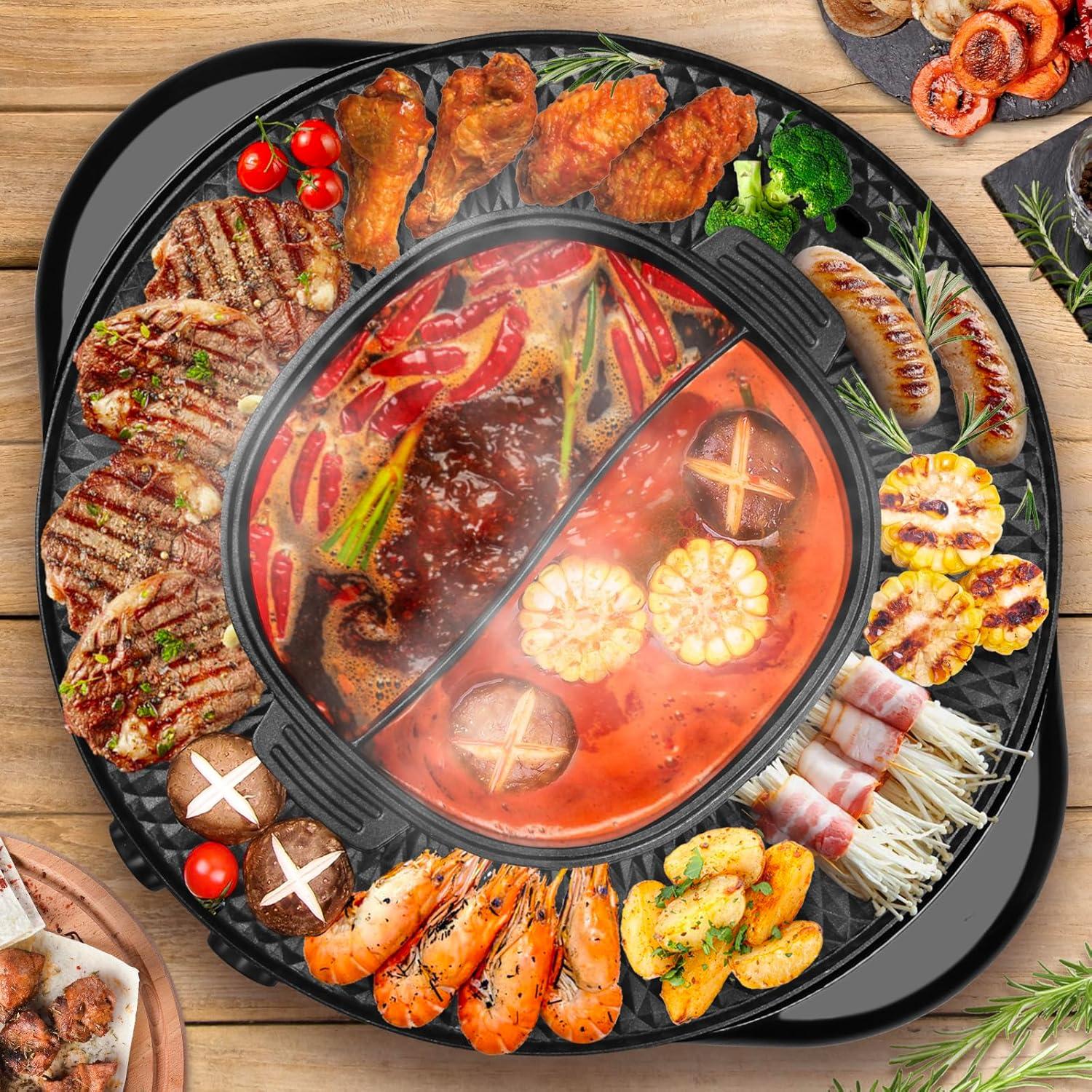 Electric 2-in-1 Hot Pot and Grill with Dual Temperature Control