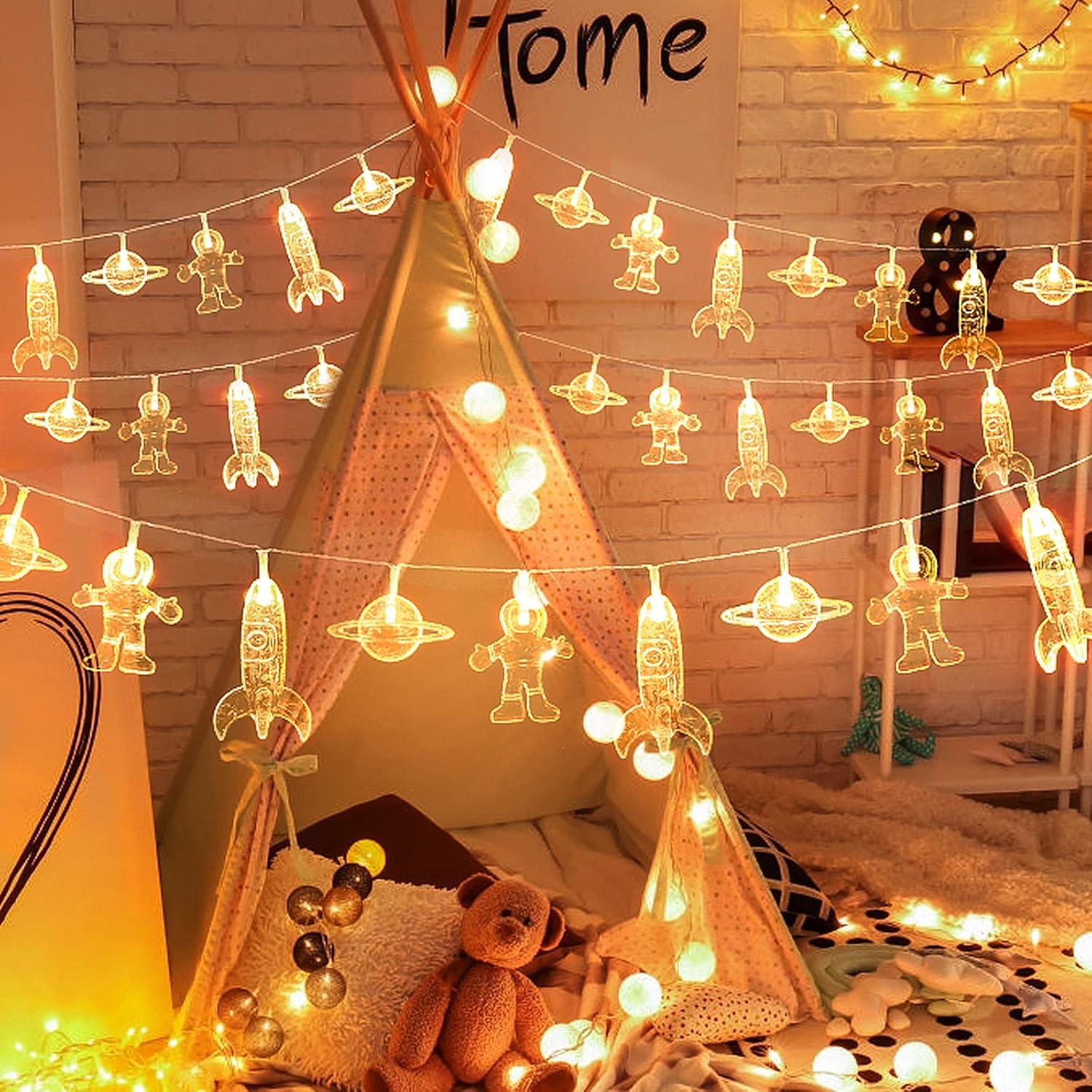 Warm White LED Space Exploration String Lights for Kids Room