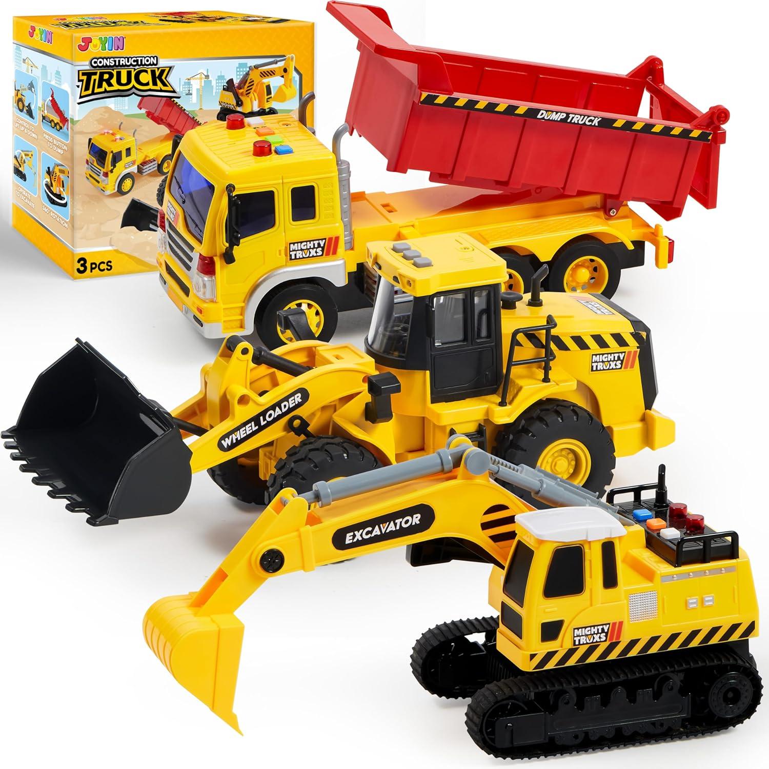 Joyfy Construction Toys for Boys Kids Toddlers, Excavator, Dump Truck and Loader Toy Trucks Construction Truck Toys Christmas Birthday Gifts for Boys