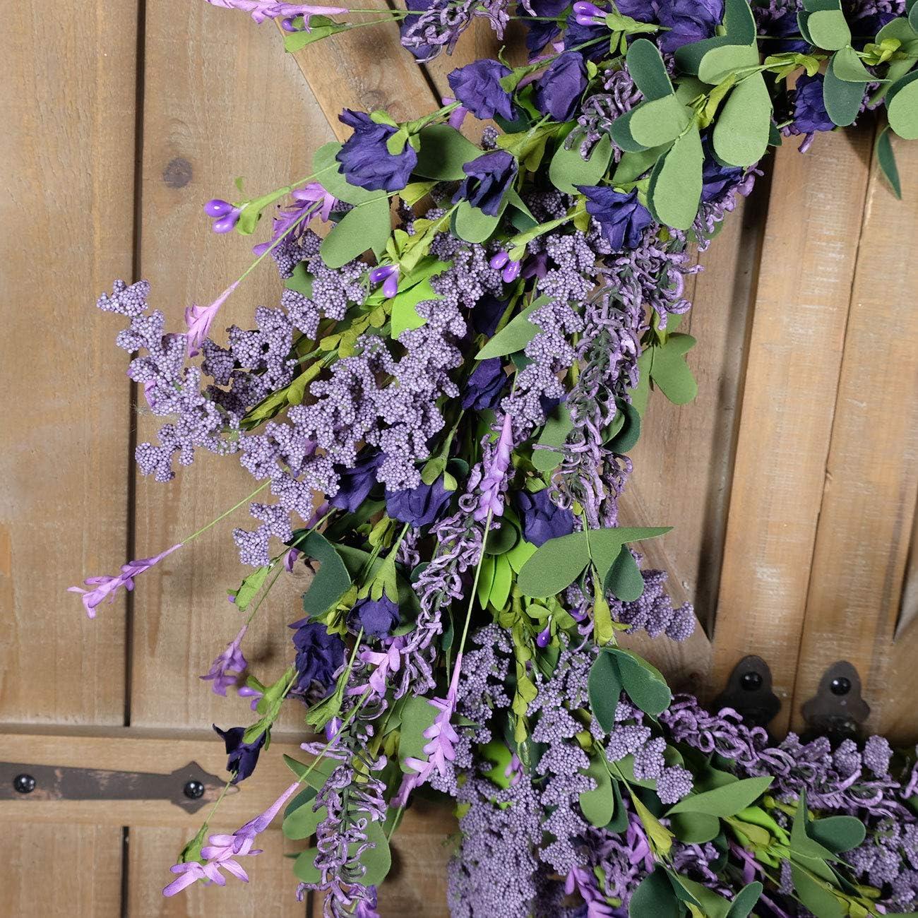 Spring Decor 20 Inch Lavender Wreath for Front Door Greenery Leaves Wreath for All Seasons Indoor Outdoor Floral Wreath for Wedding Party Home Decor