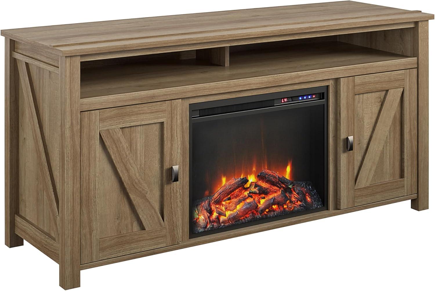 Ameriwood Home Farmington Electric Fireplace Space Heater TV Console for TVs up to 60", Natural