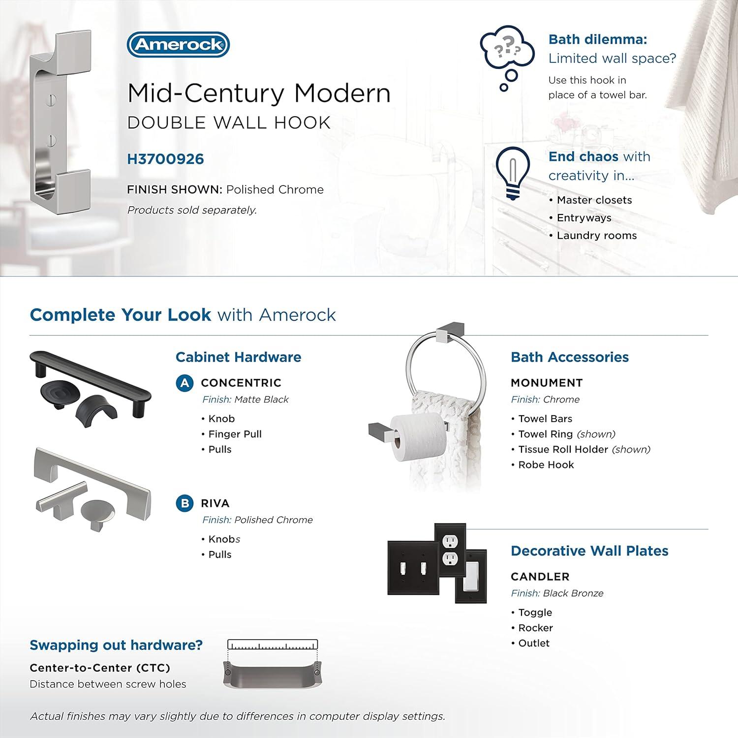 Bray Contemporary Double Prong Decorative Wall Hook