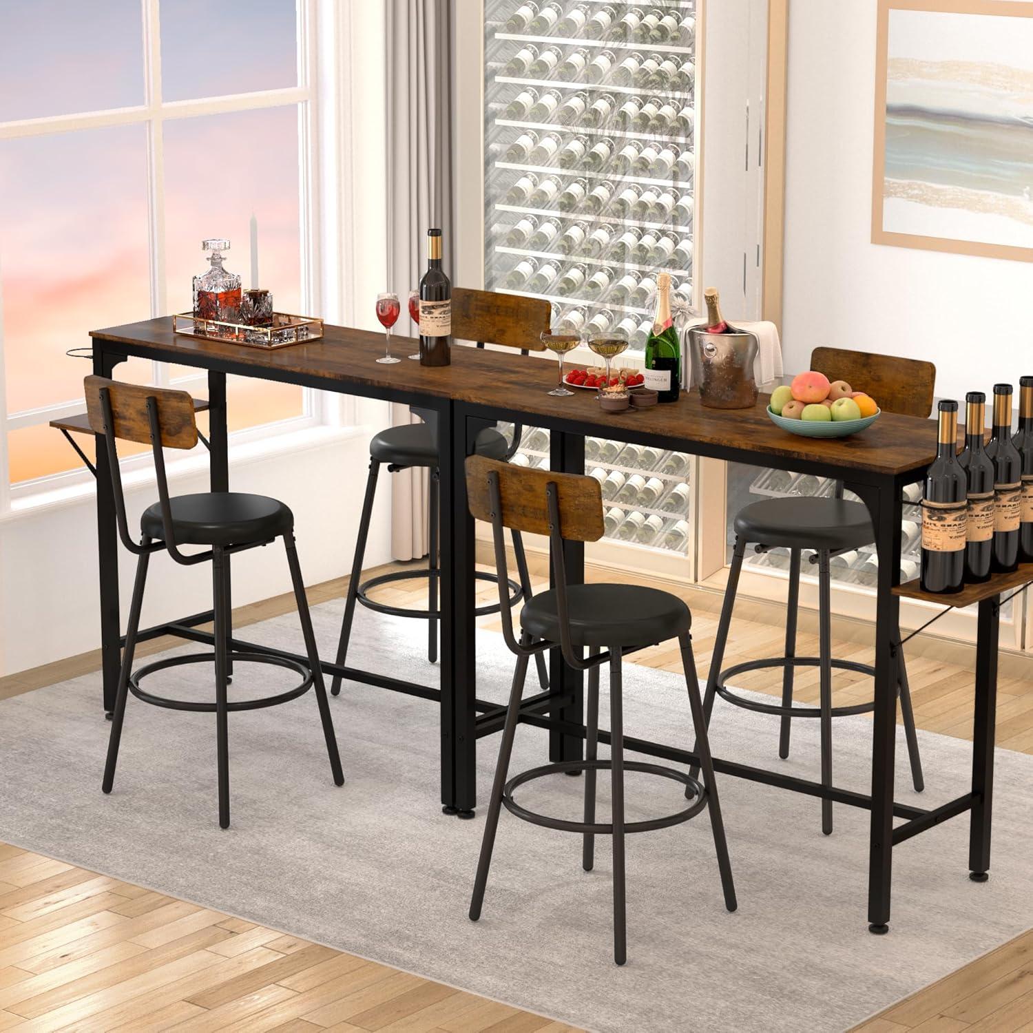 Industrial Brown and Black 3-Piece Pub Dining Set with Wine Rack