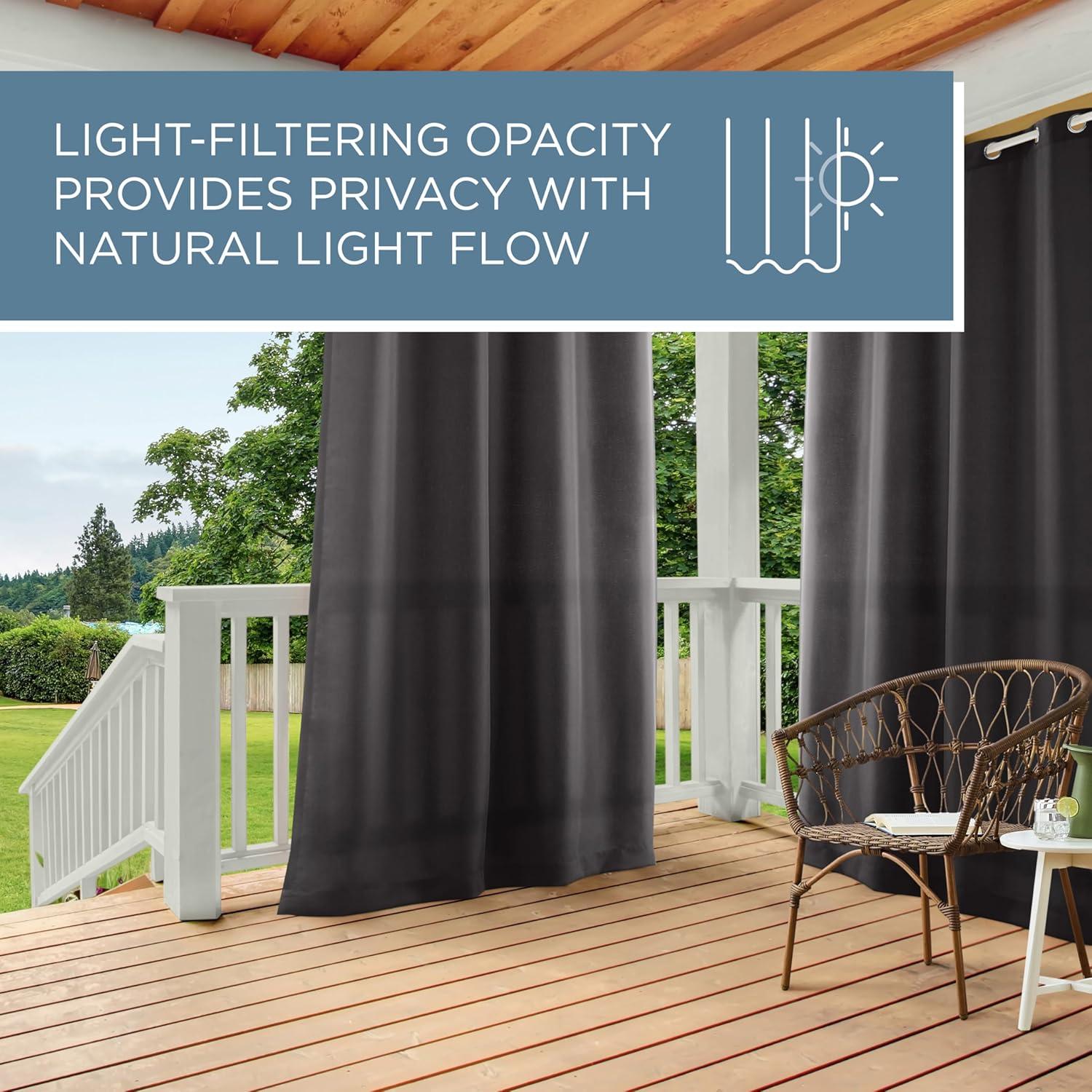 TOWN & COUNTRY BASICS Cabana Solid Heavyweight Indoor Outdoor Curtains, Light Filtering Opacity with Grommet Top, Water Repellent, 2-Pack Set, 54"x108", Charcoal