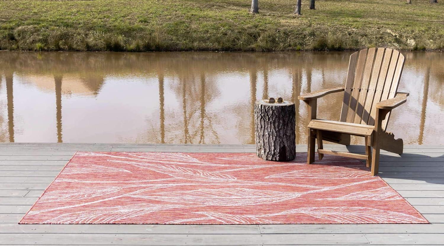 Unique Loom 9' 0 x 12' 2 Rectangle Indoor/Outdoor Botanical Rust Red Area Rug