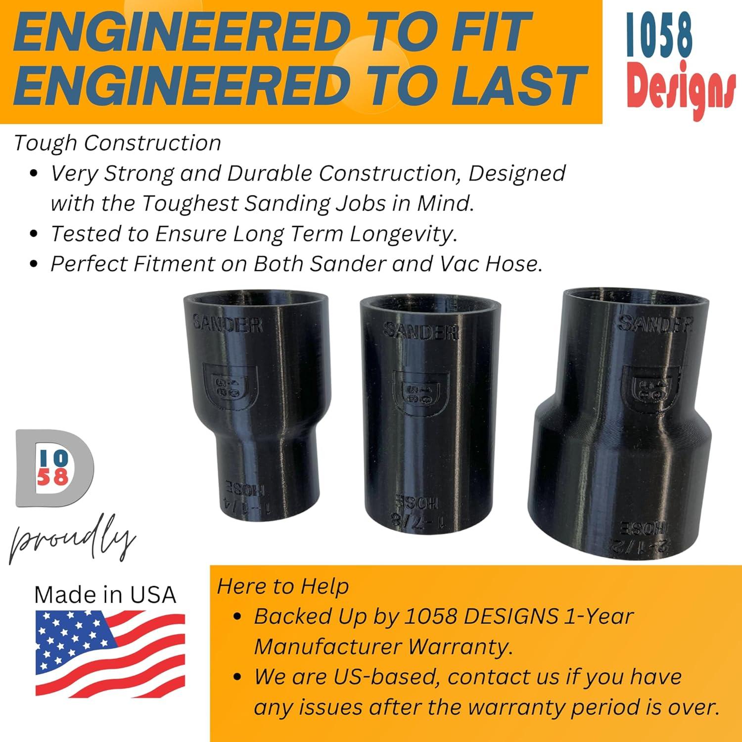Vacuum Adapter for Dewalt or Craftsman Sanders - Dust Collection - Galactic Gadgets 1-1/4in - Black