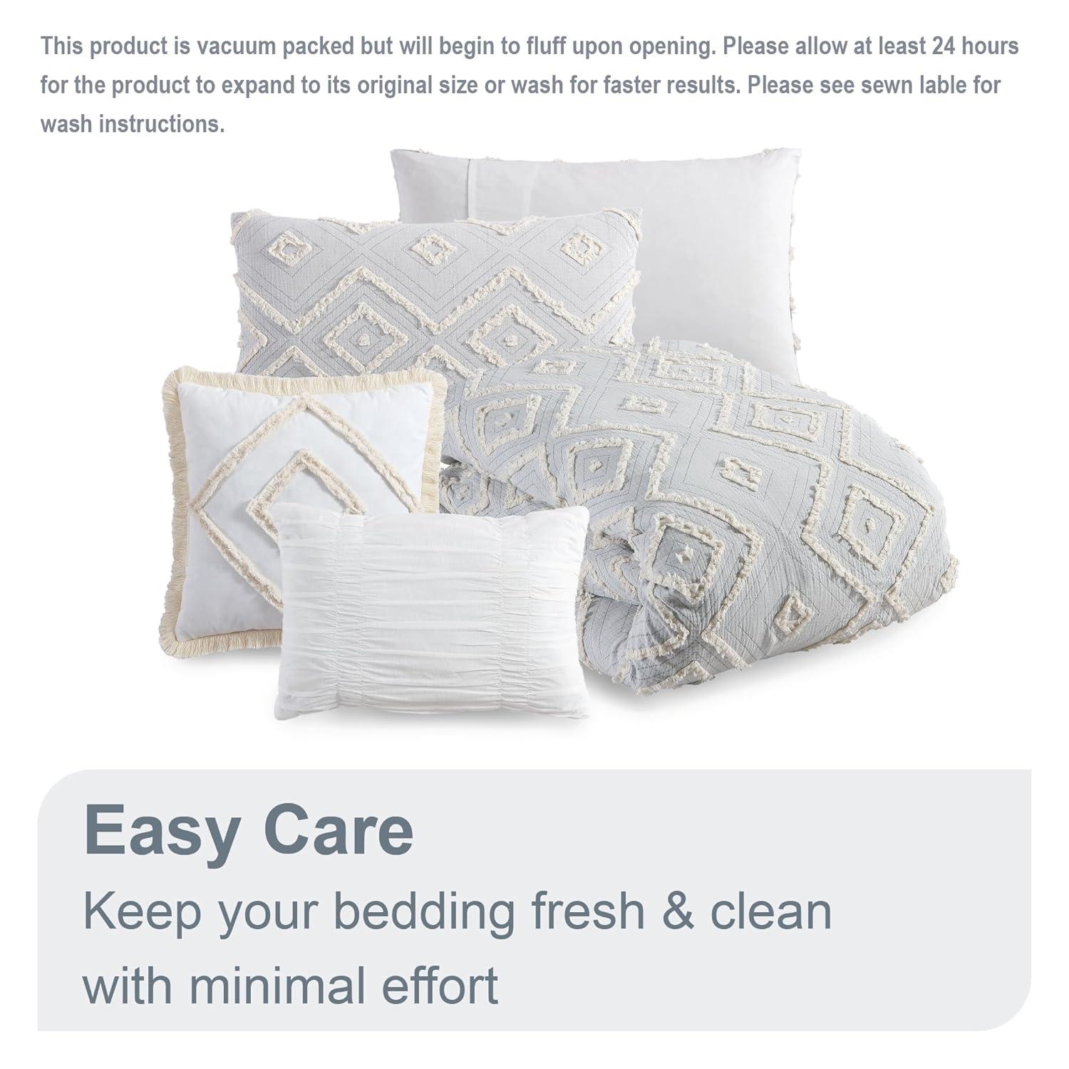 Rukai 100% Cotton Diamond Clip Jacquard 3D Fringe Texture 5-Piece Comforter Set