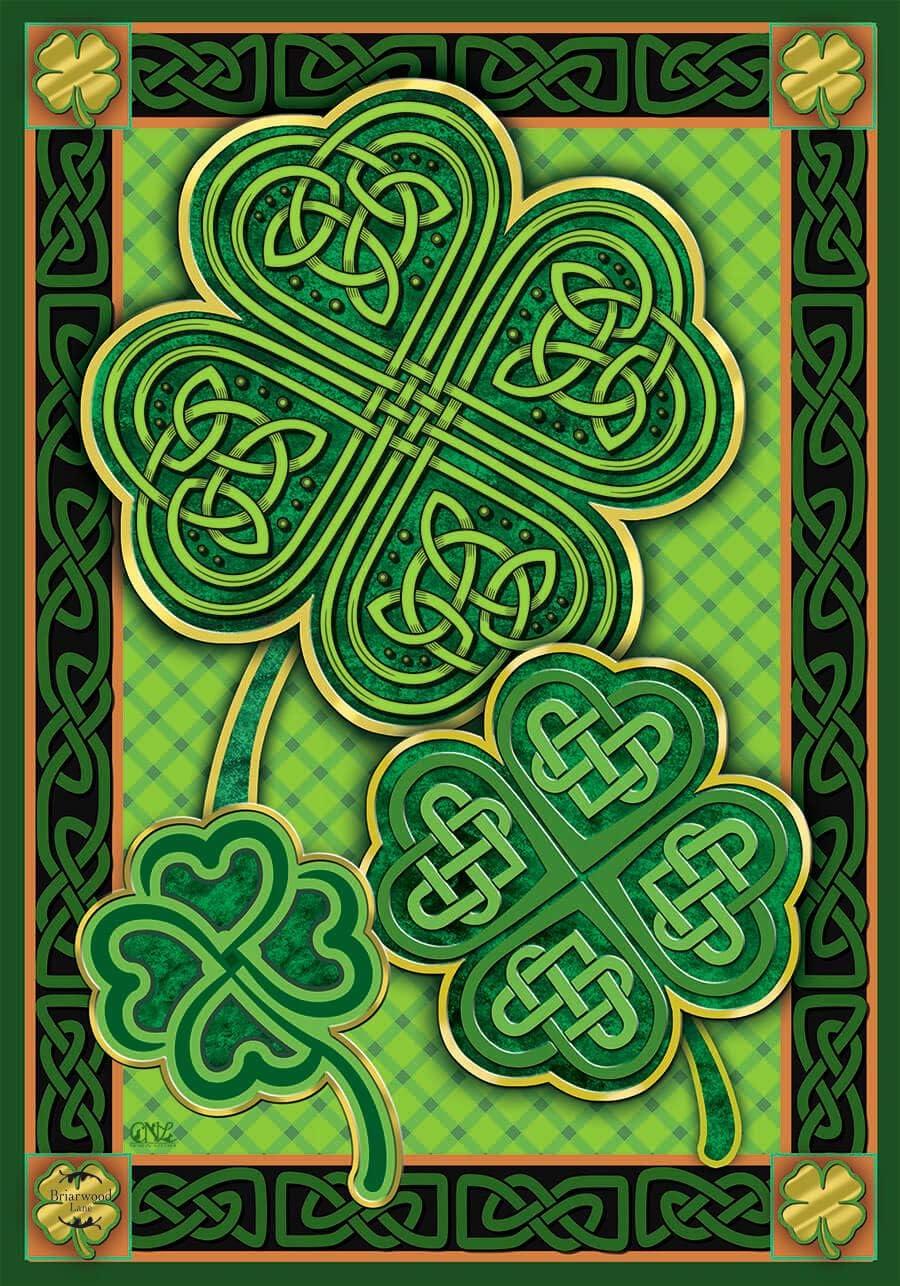 Green Celtic Shamrocks St. Patrick's Day House Flag