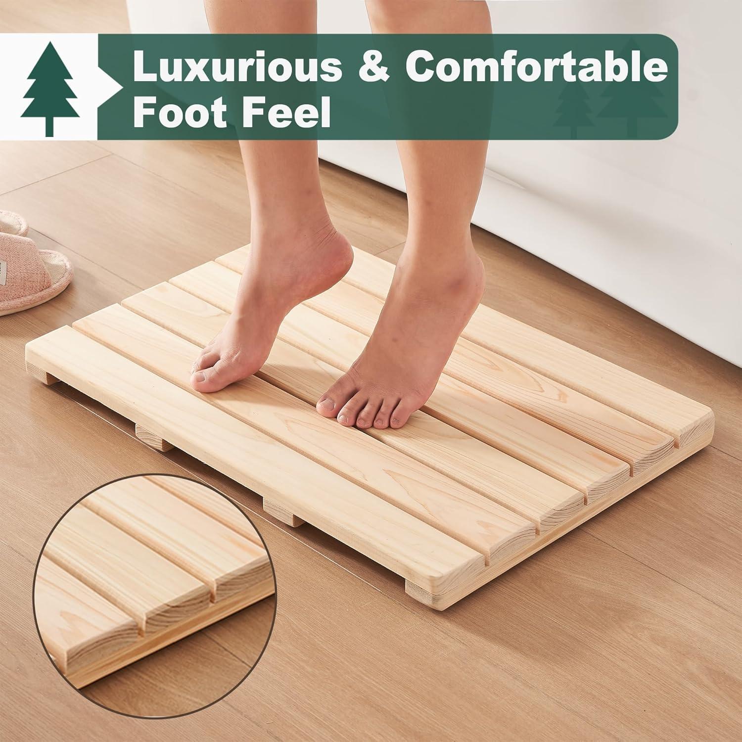 bingaai Hinoki Wood Shower and Bath Mat 25×18.9 in, Natural Japanese Hinoki Wooden Bath Mat, Non-Slip Bathroom Mat Wood for Indoor Outdoor Shower, Wooden Floor Mat for Spa Sauna Camping