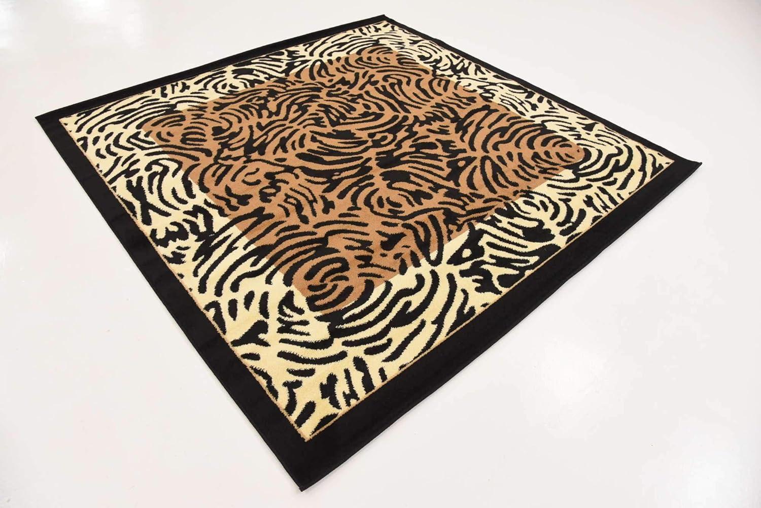 Unique Loom Wildlife Collection Area Rug - Big Cat (6' 1" Square Light Brown/Black)
