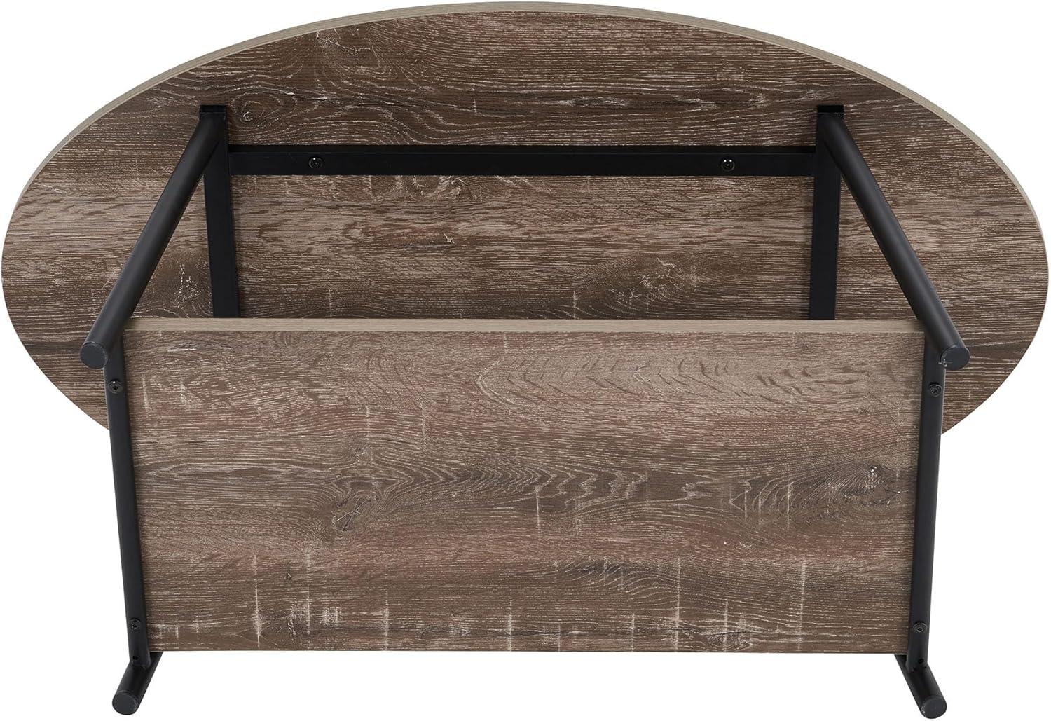 Household Essentials Jamestown Oval Coffee Table Ashwood: Modern Mid-Century Design, Iron Frame, Particle Board Surface, Lower Storage Shelf