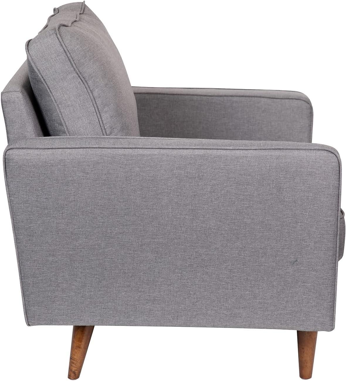 Flash Furniture Hudson Mid-Century Modern Commercial Grade Armchair with Tufted Faux Linen Upholstery & Solid Wood Legs in Slate Gray