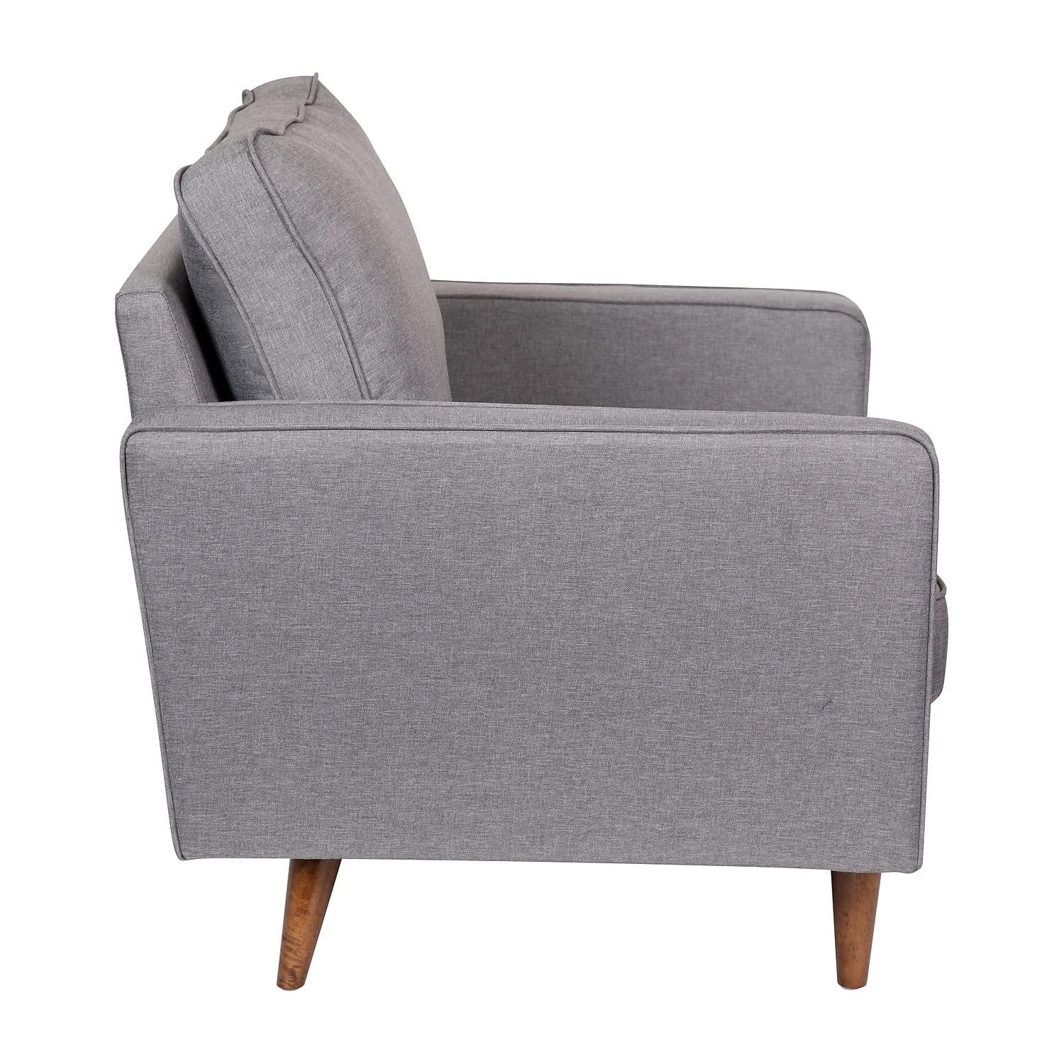 Flash Furniture Hudson Mid-Century Modern Commercial Grade Armchair with Tufted Faux Linen Upholstery & Solid Wood Legs in Slate Gray