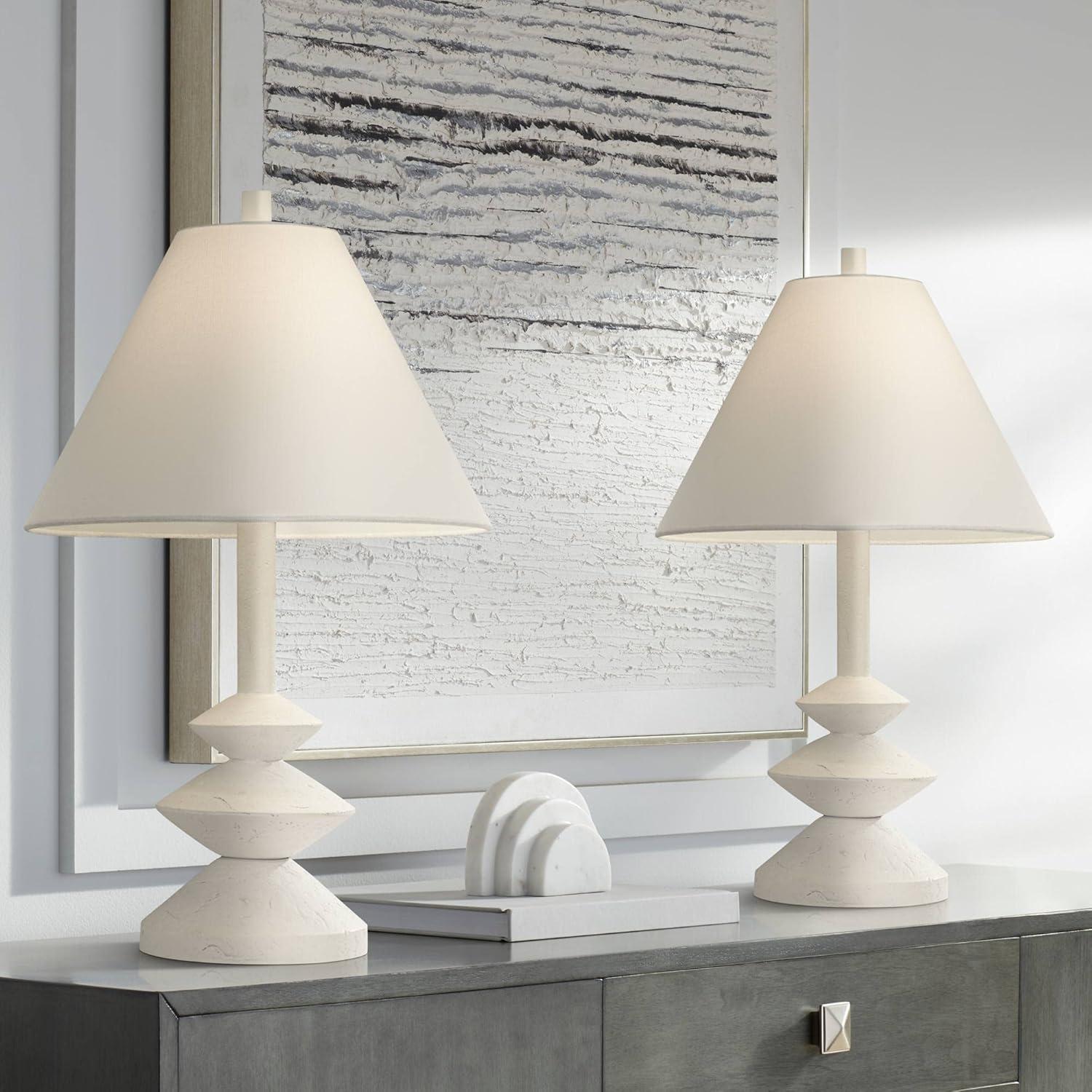 White Sculptural Base Modern Table Lamps Set of 2