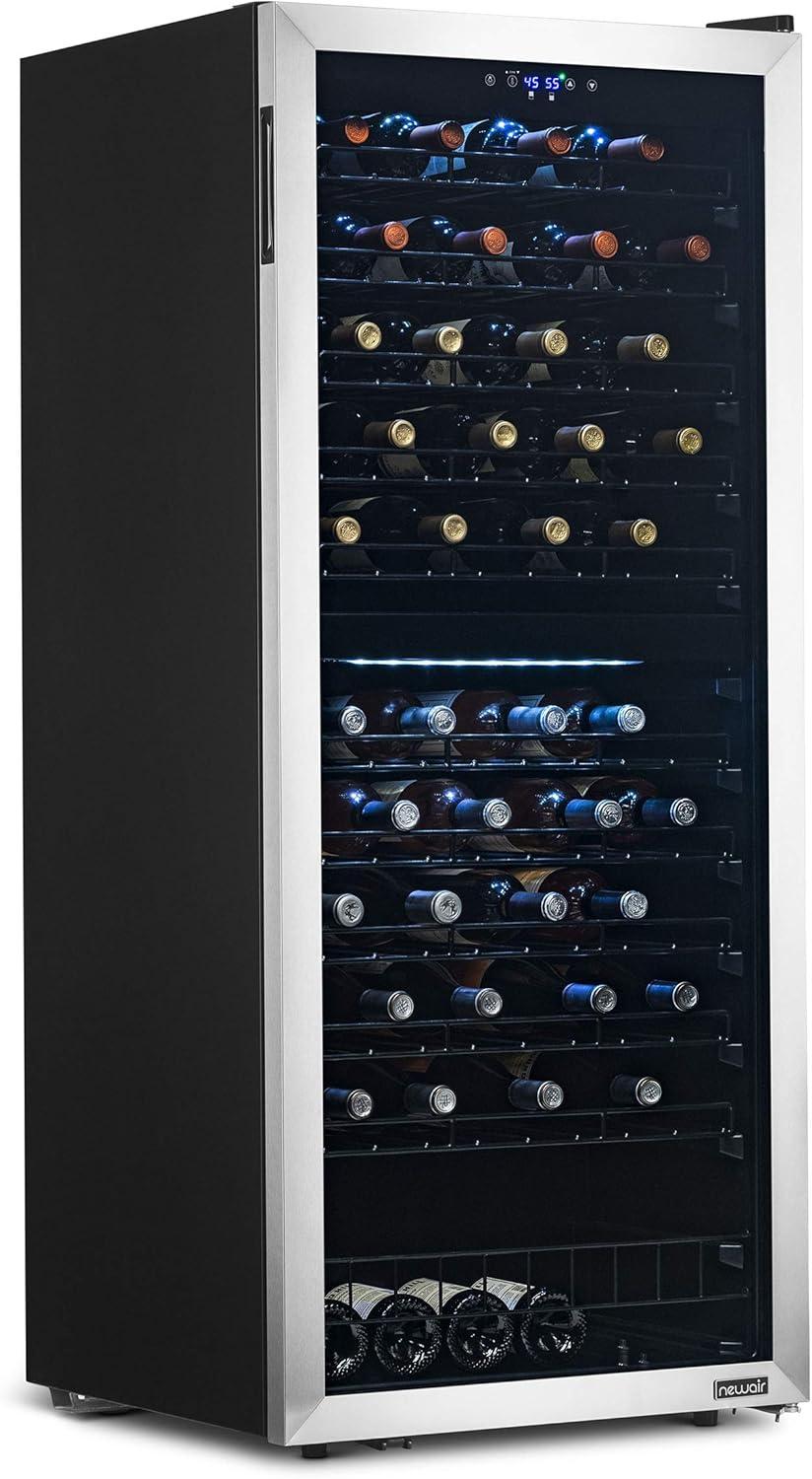 98-Bottle Black and Silver Dual Zone Wine Cooler with Glass Door