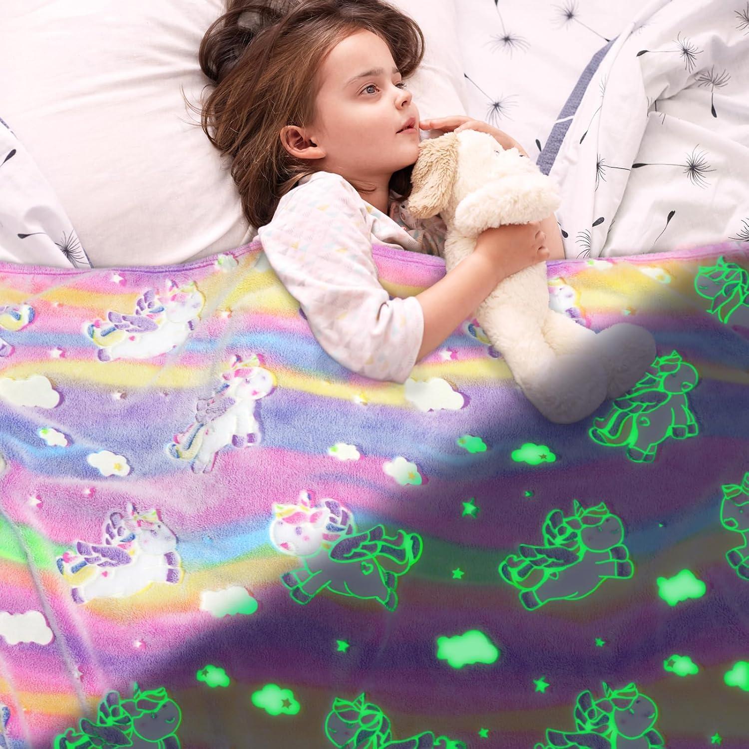 Glow in the Dark Unicorn Fleece Throw Blanket for Girls