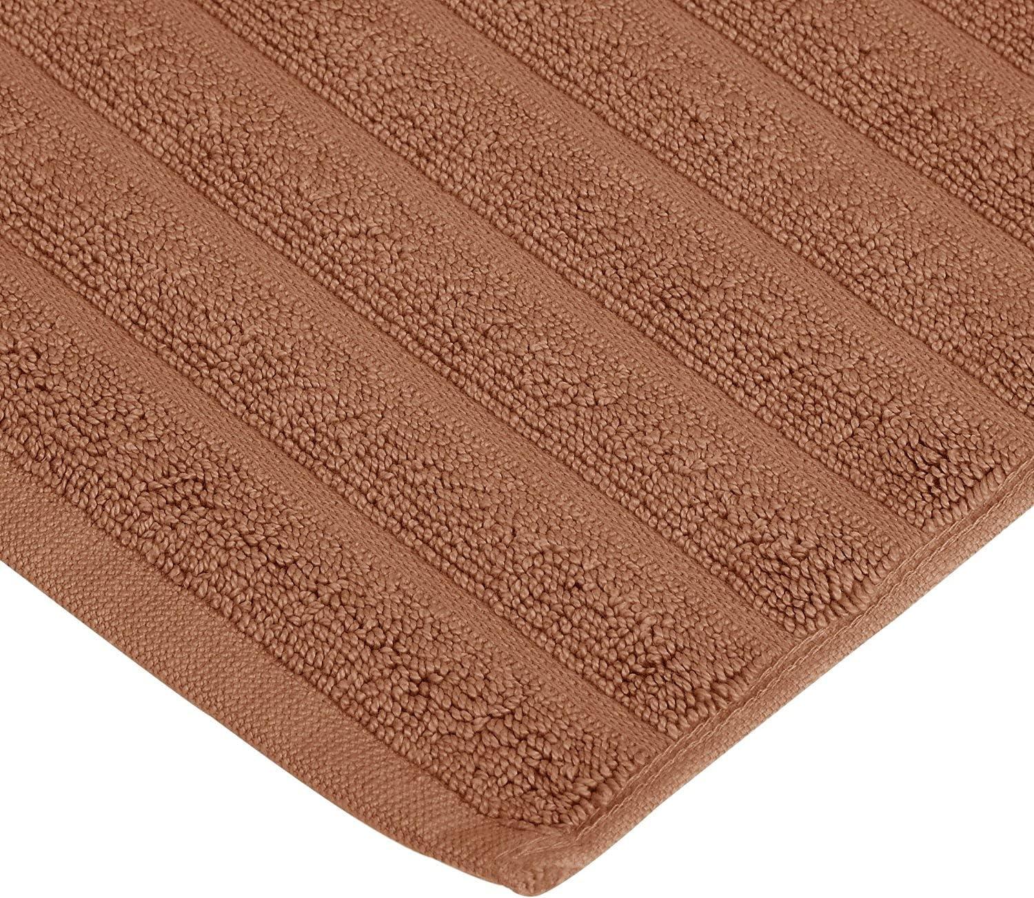 Brown Ribbed Cotton Rectangular Bath Mat Set of 2