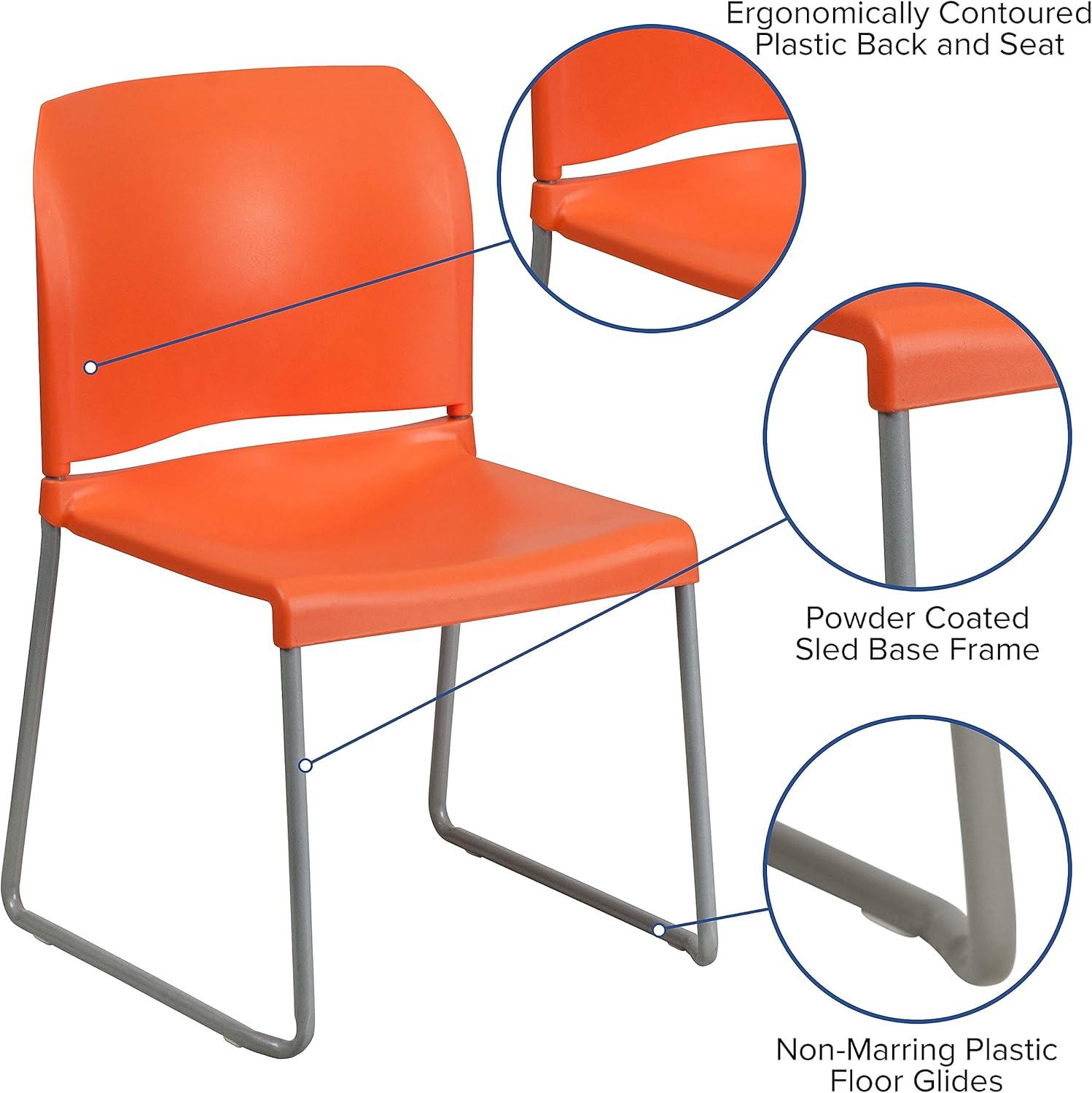 Flash Furniture HERCULES Series 880 lb. Capacity Orange Full Back Contoured Stack Chair with Gray Powder Coated Sled Base