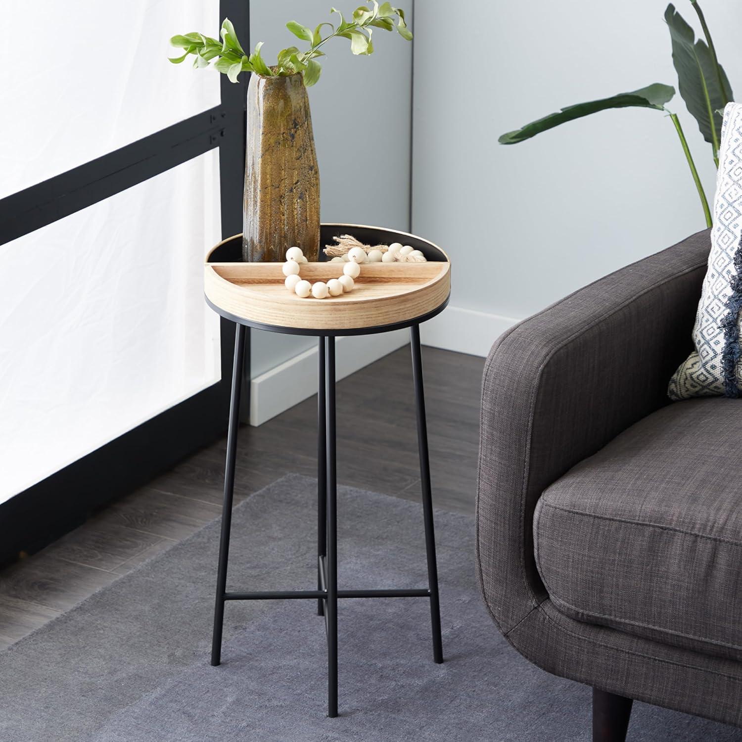 Olivia & May Contemporary Metal and Wood Accent Table Medium Black: Round Side, No Assembly Required