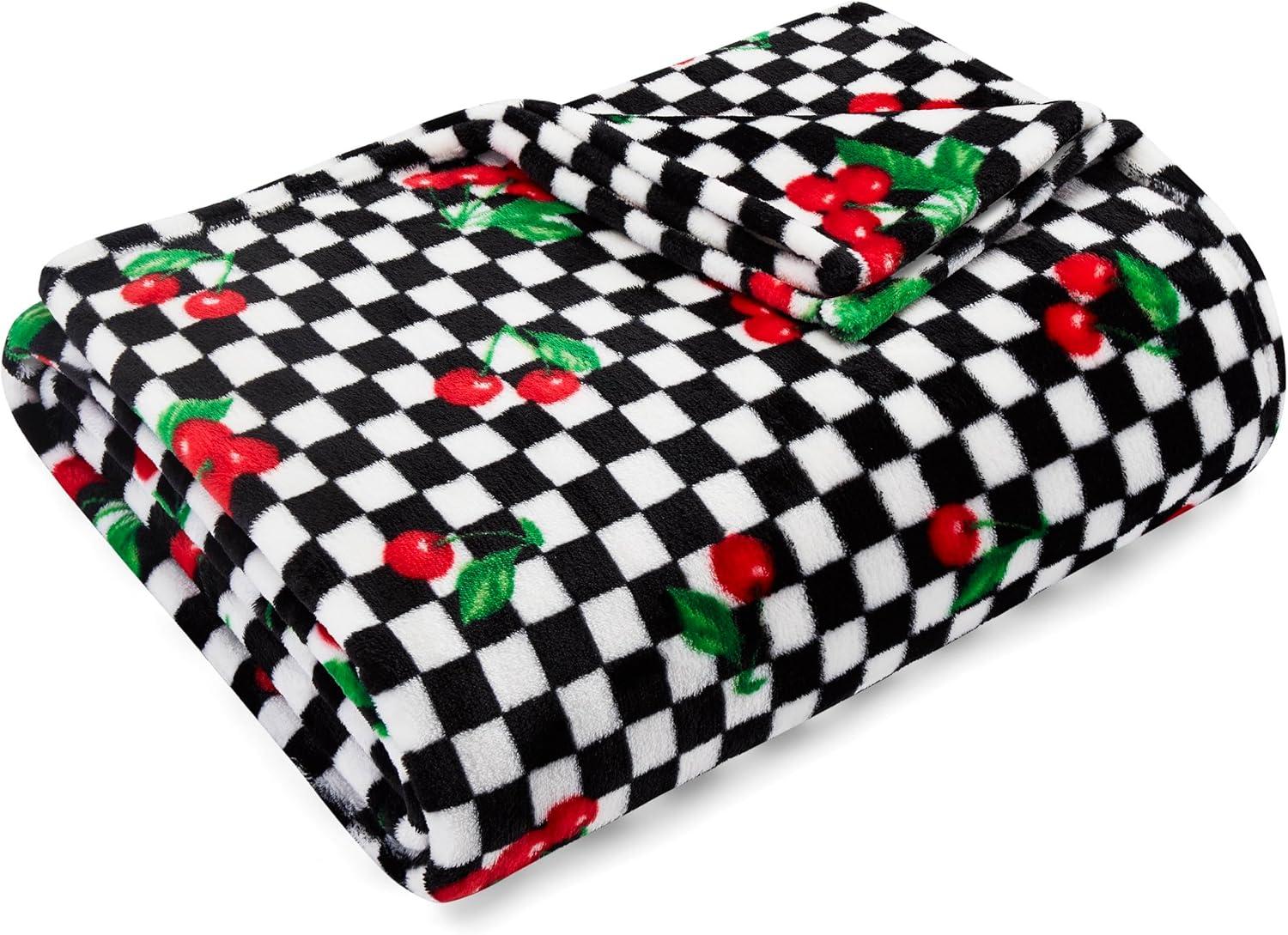 50"x70" Oversized Cherry Checker Throw Blanket Bright Red - Betseyville: Cozy Fleece, Machine Washable
