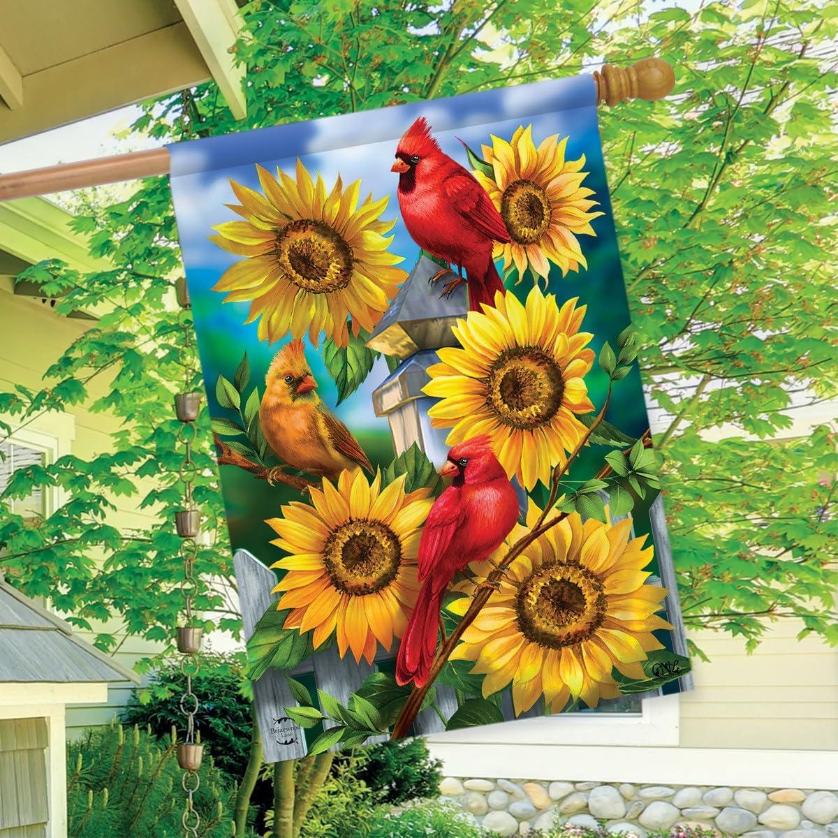Cardinals And Sunflowers Summer House Flag Floral 28" x 40" Briarwood Lane