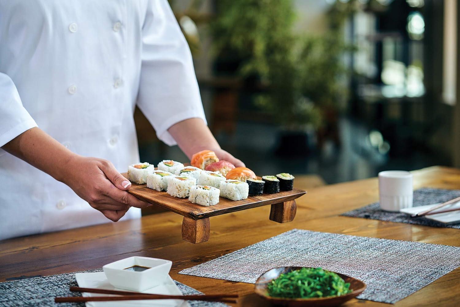 Ironwood Gourmet Kyoto Sushi Stand, Acacia Wood Brown 10 x 10 x 2.25 inches