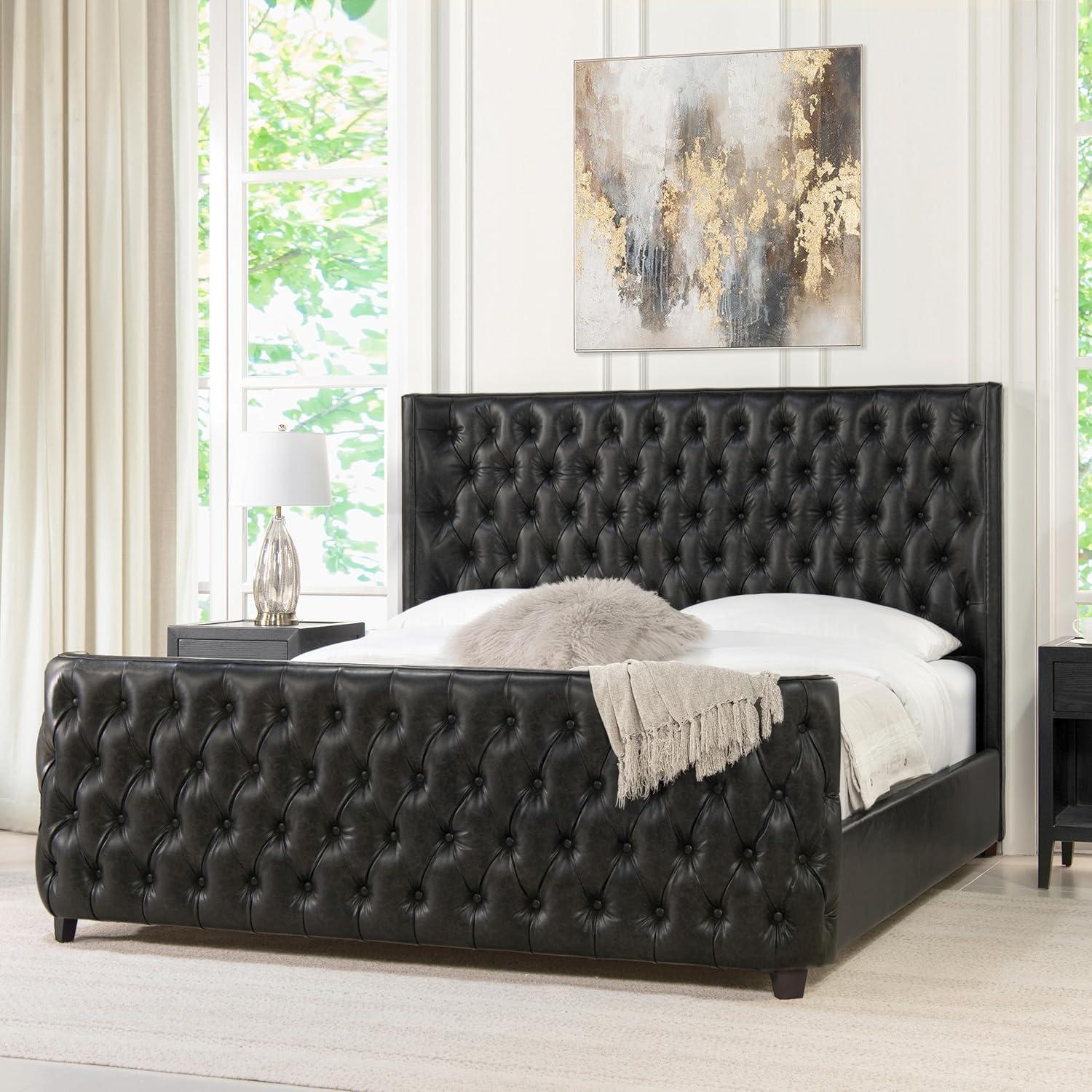 Brooklyn King-Size Luxe Wood Frame Upholstered Bed with Tufted Nailhead Trim