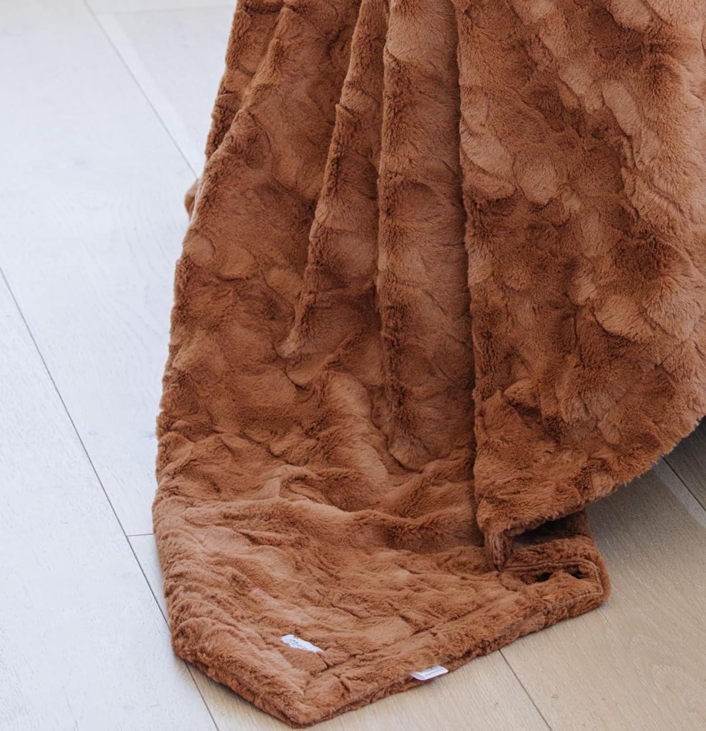 Camel Faux Fur Reversible Throw Blanket 50" x 60"