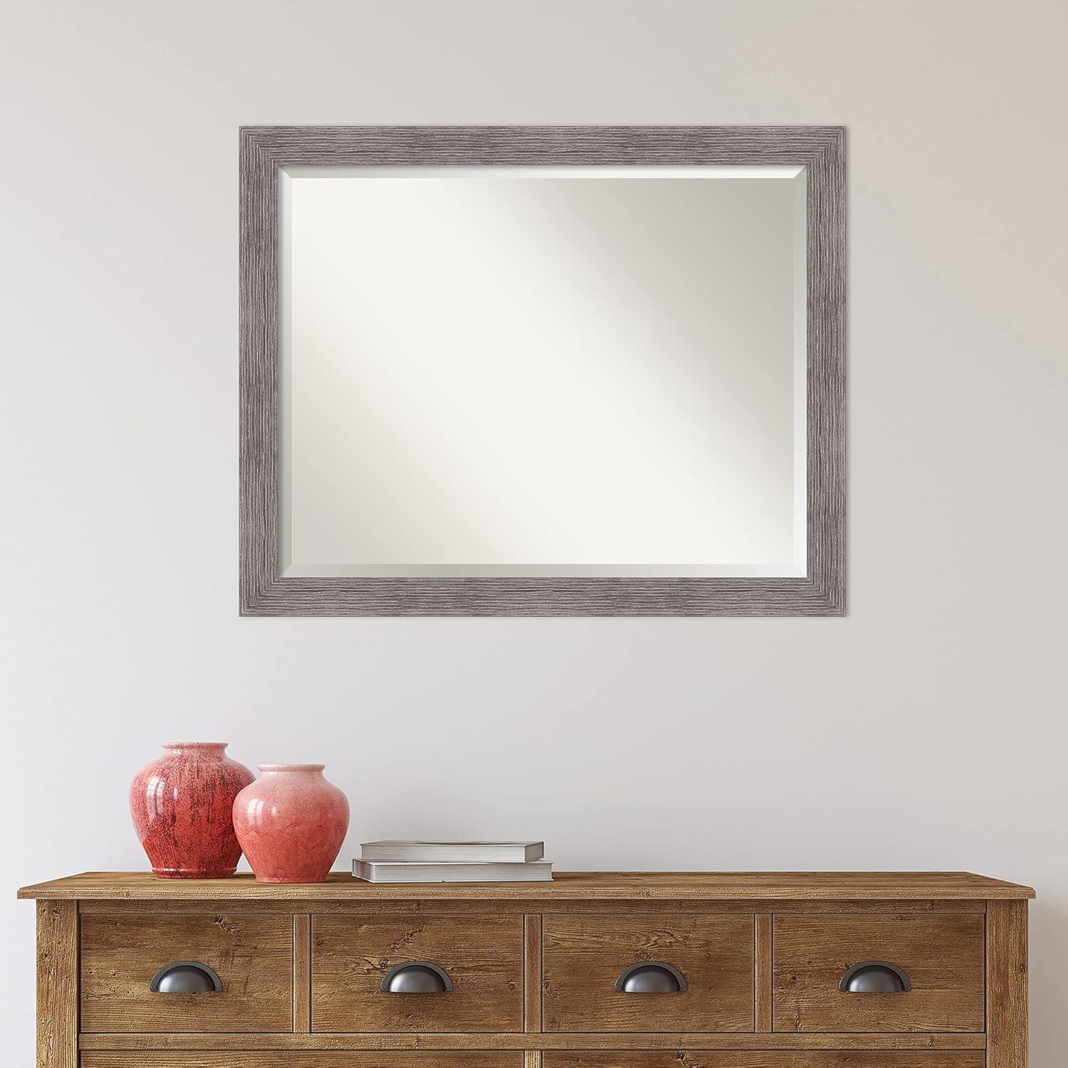 Pinstripe Narrow Framed Bathroom Vanity Wall Mirror Gray - Amanti Art