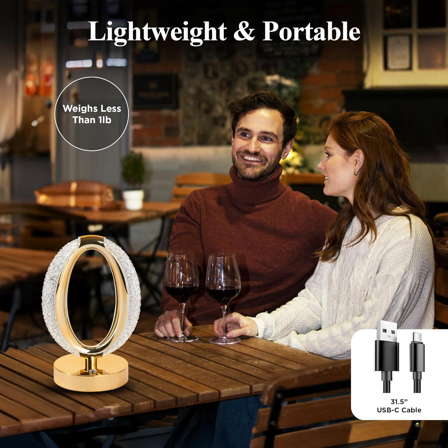 Bell and Howell Hudson Table Lamp 2 Pack Small Cordless Touch LED Rechargeable Oval Ring Lamp Bedside Desk Gold Base