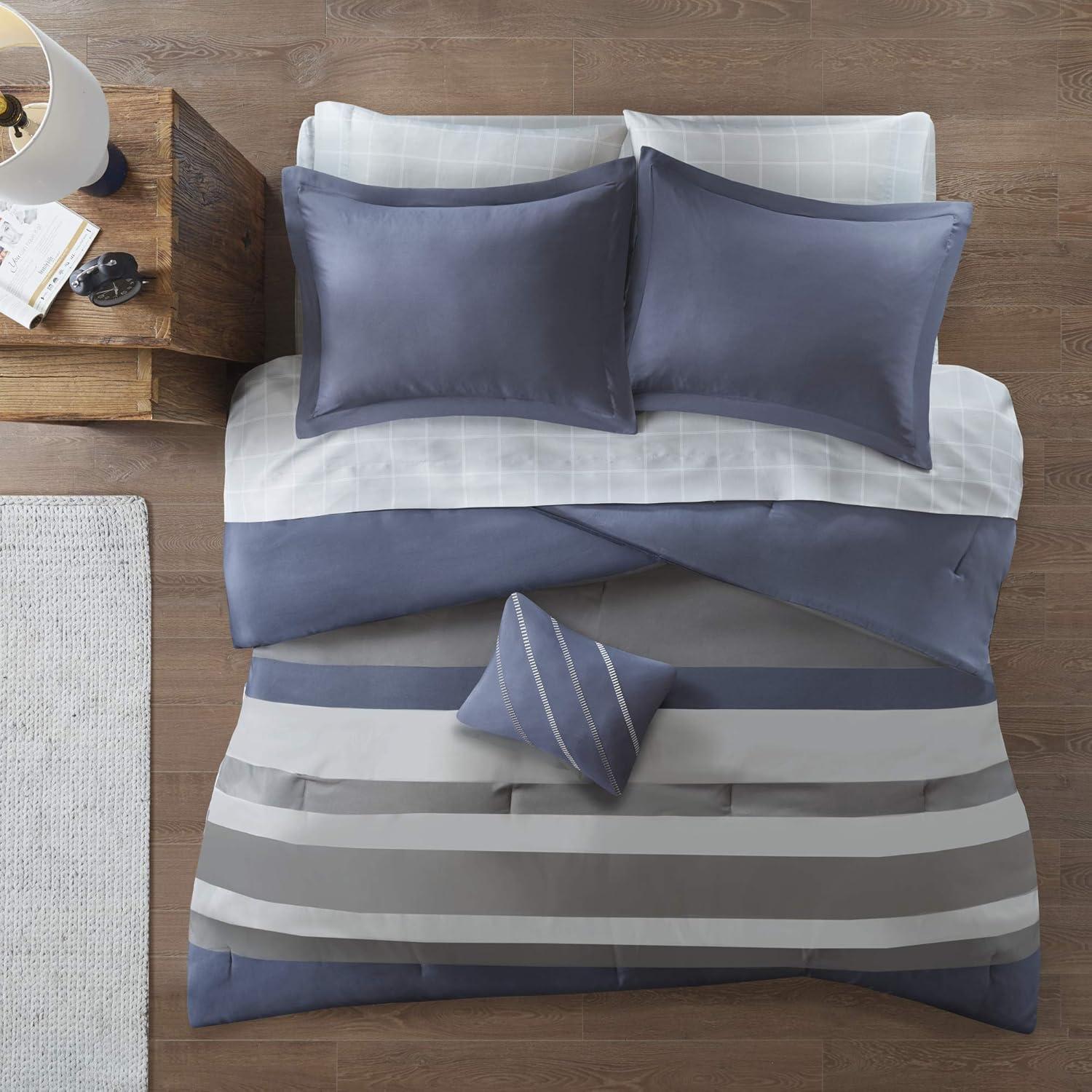 Eddie Full 8pc Complete Bed Set, Including Sheets Blue/Gray: Intelligent Design Microfiber, Hypoallergenic, OEKO-TEX Certified
