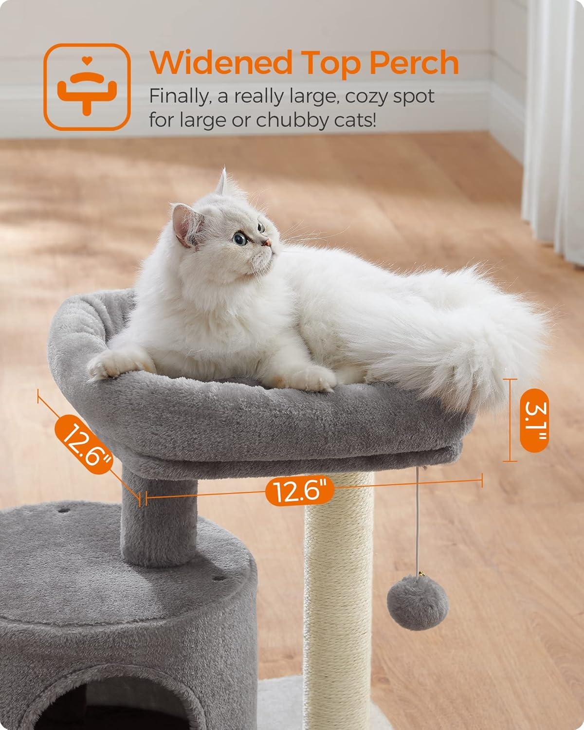 Light Gray Plush Cat Tree with Sisal Scratching Post