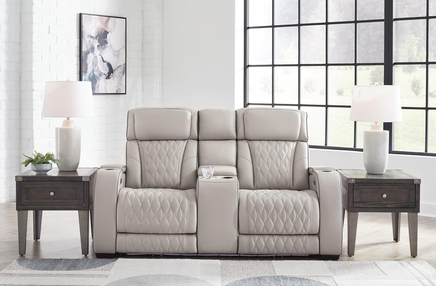 Ashley Furniture Boyington Gray Power Reclining Loveseat with Console