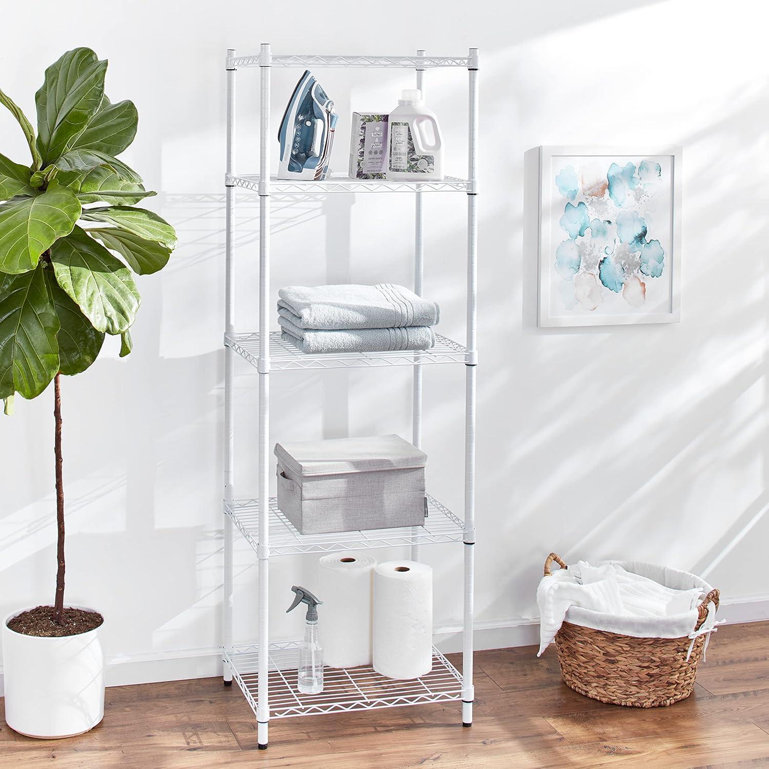 Honey-Can-Do 5-Shelf Steel Heavy Duty Adjustable Storage Shelves, White, Holds up to 250 lb per Shelf