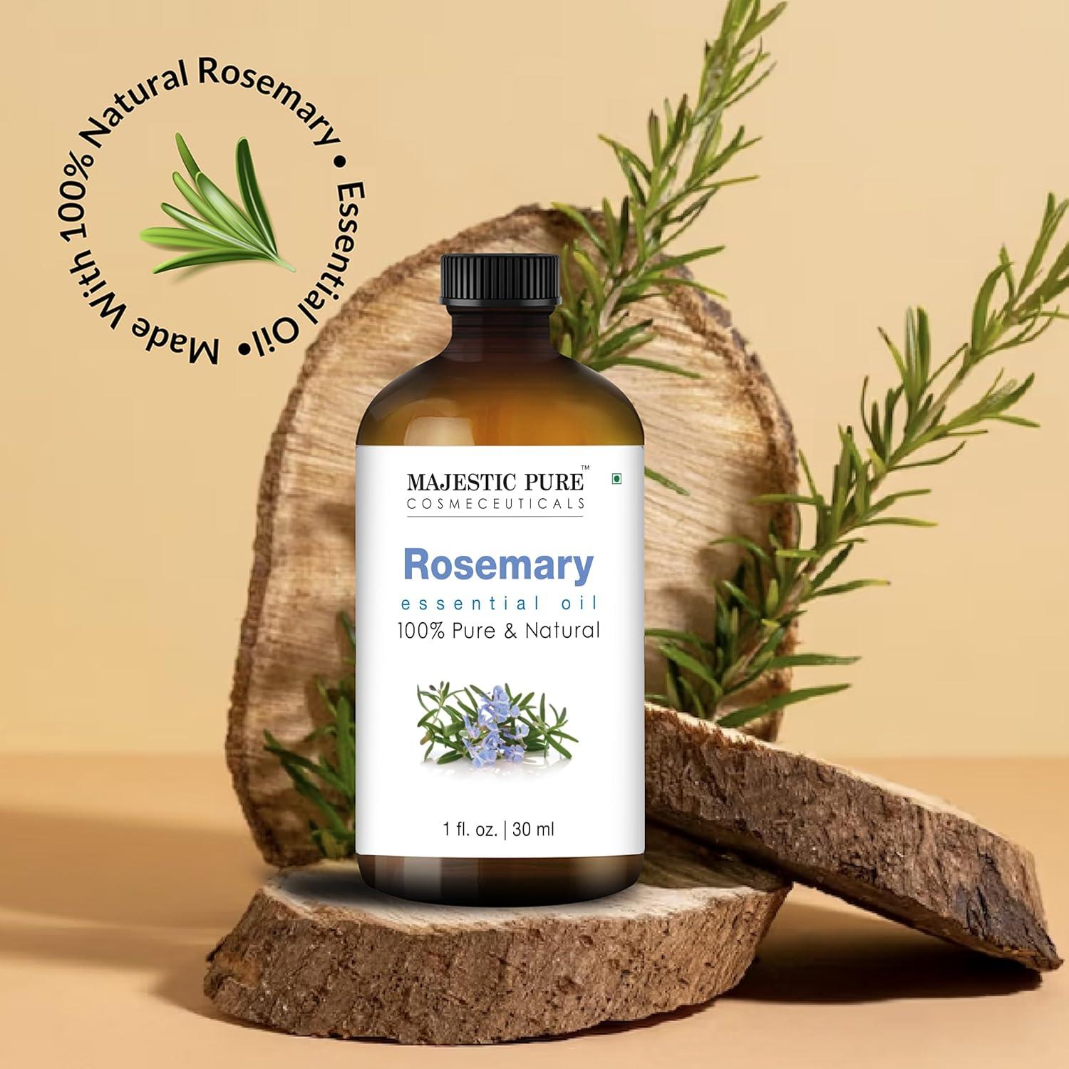 Majestic Pure Rosemary Essential Oil with Glass Dropper - 1 Fl Oz - 100% Pure and Natural Rosemary Oil - Premium Grade Essential Oils for Diffuser, Aromatherapy, Soap and Candle Making