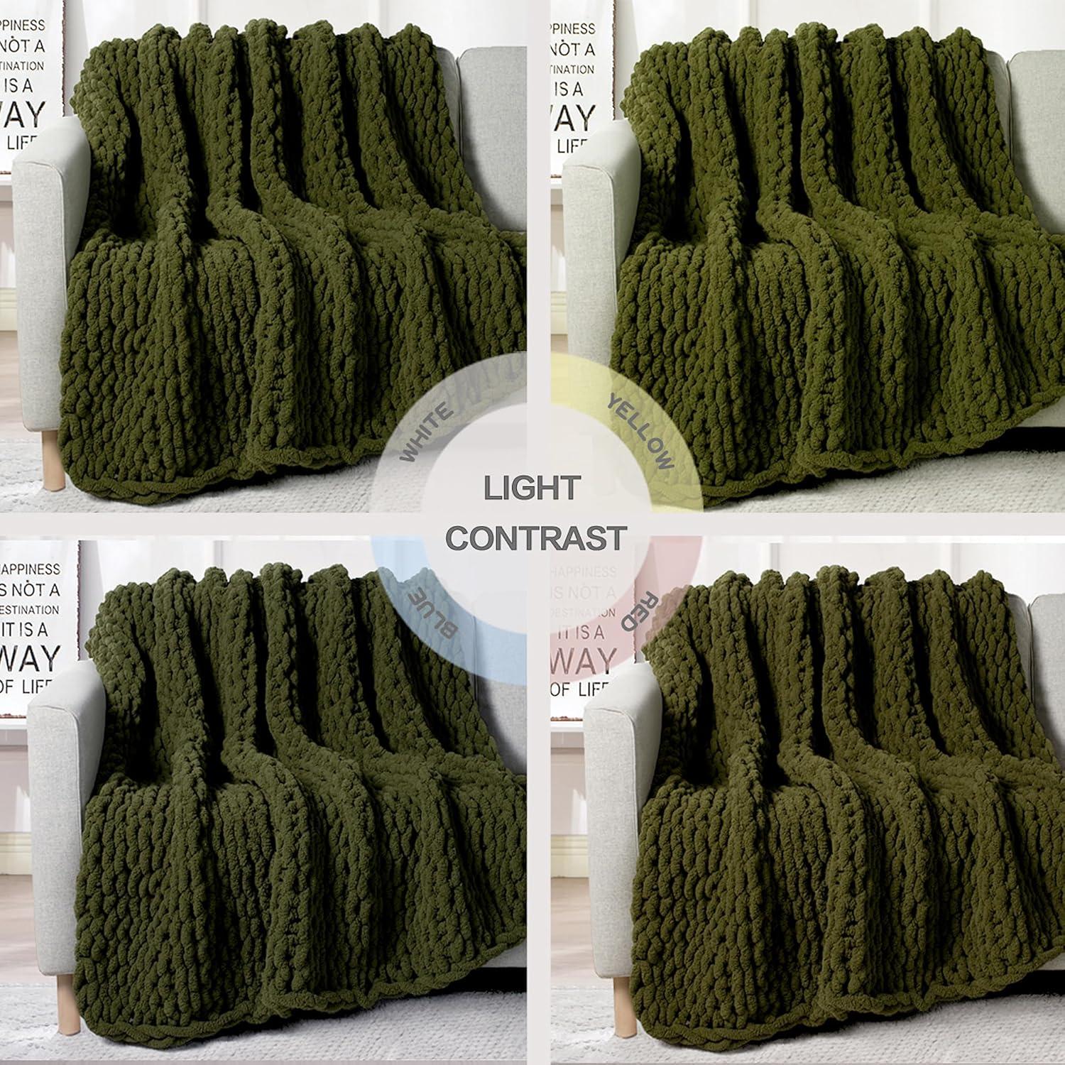 Carriediosa Chunky Knit Throw Blanket Handmade Soft Throws for Couch Sofa Bed, 50" x 60" Olive Green