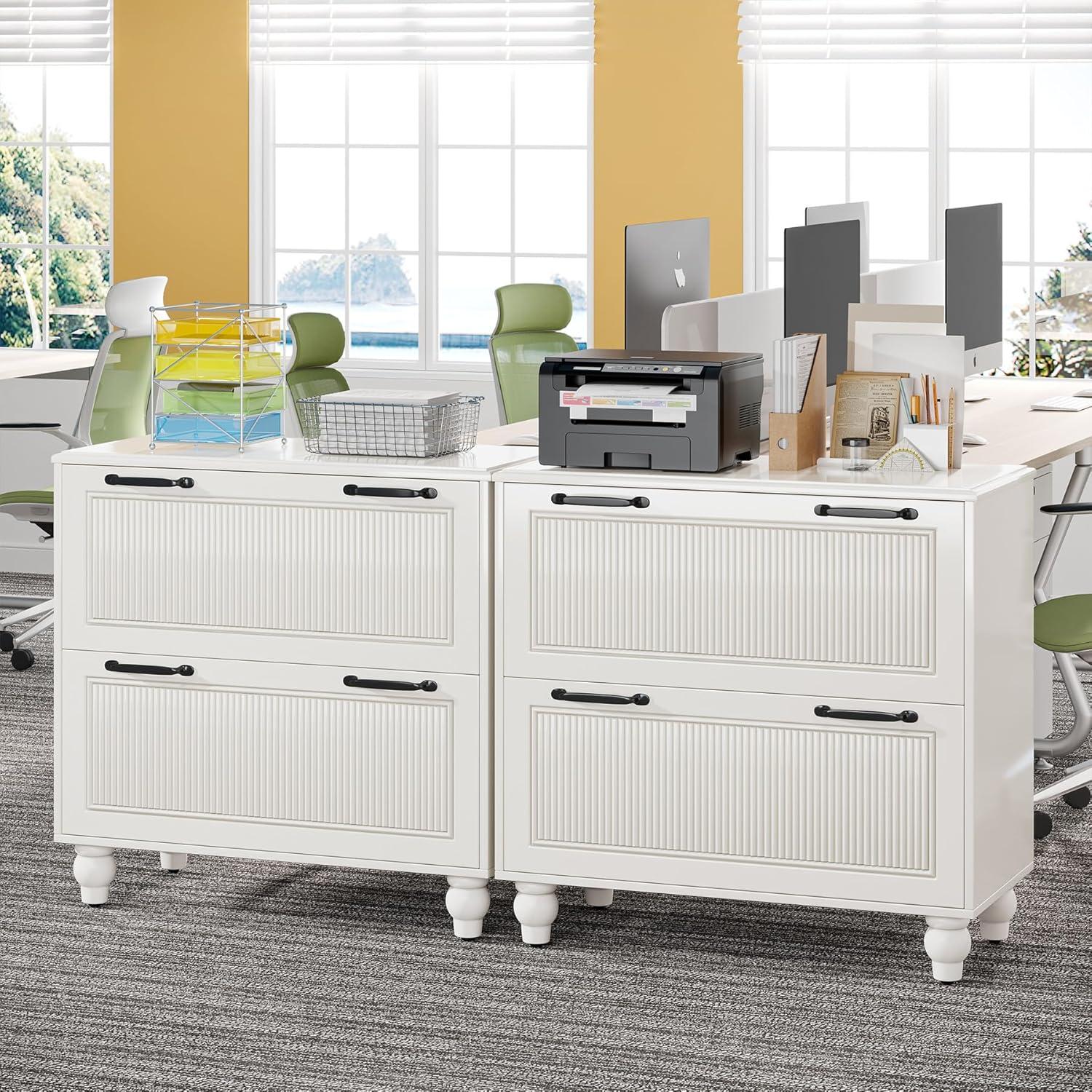 White Wood 2-Drawer Lateral Filing Cabinet with Adjustable Bars