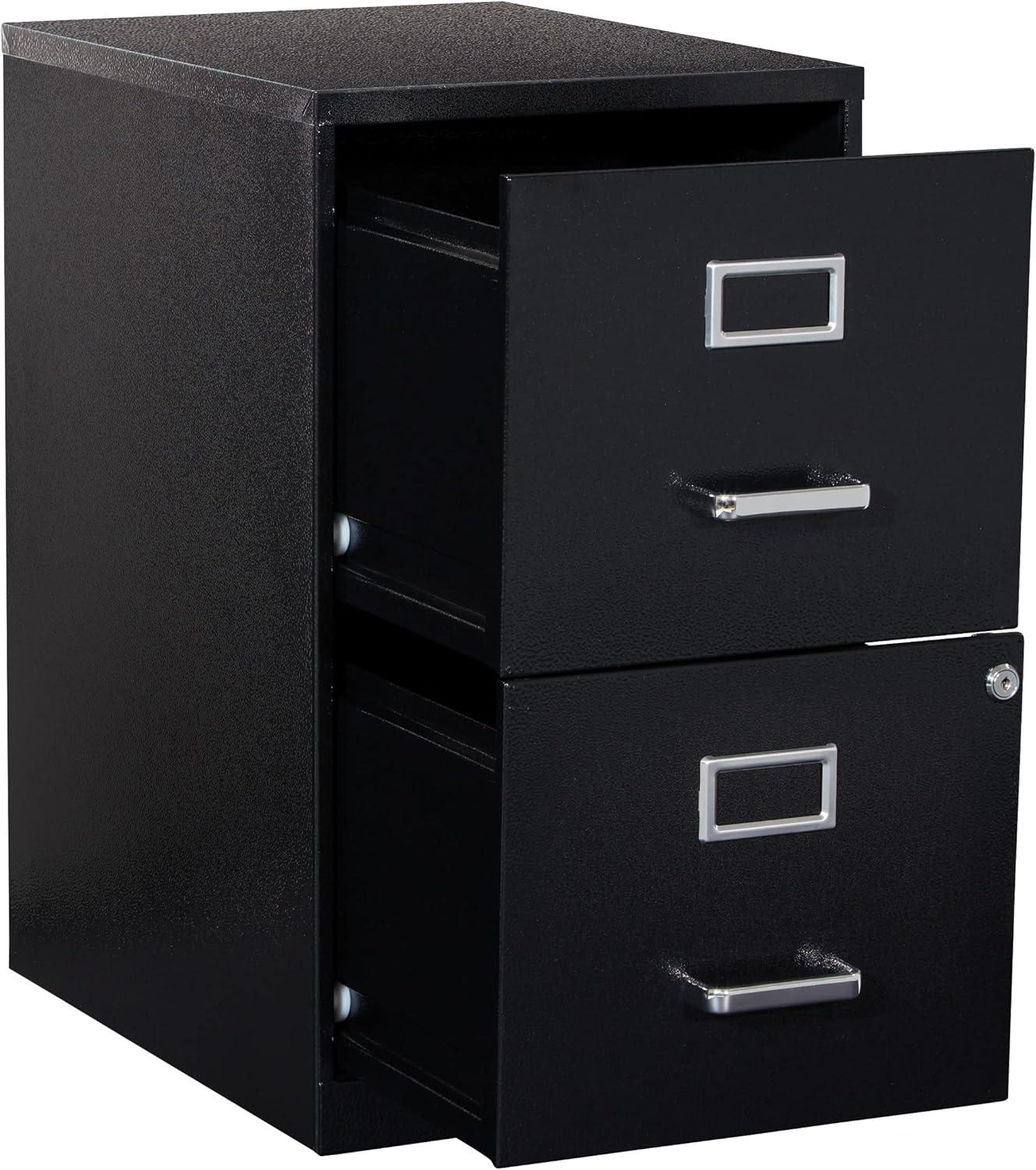 2 Drawer Locking Metal File Cabinet in Black