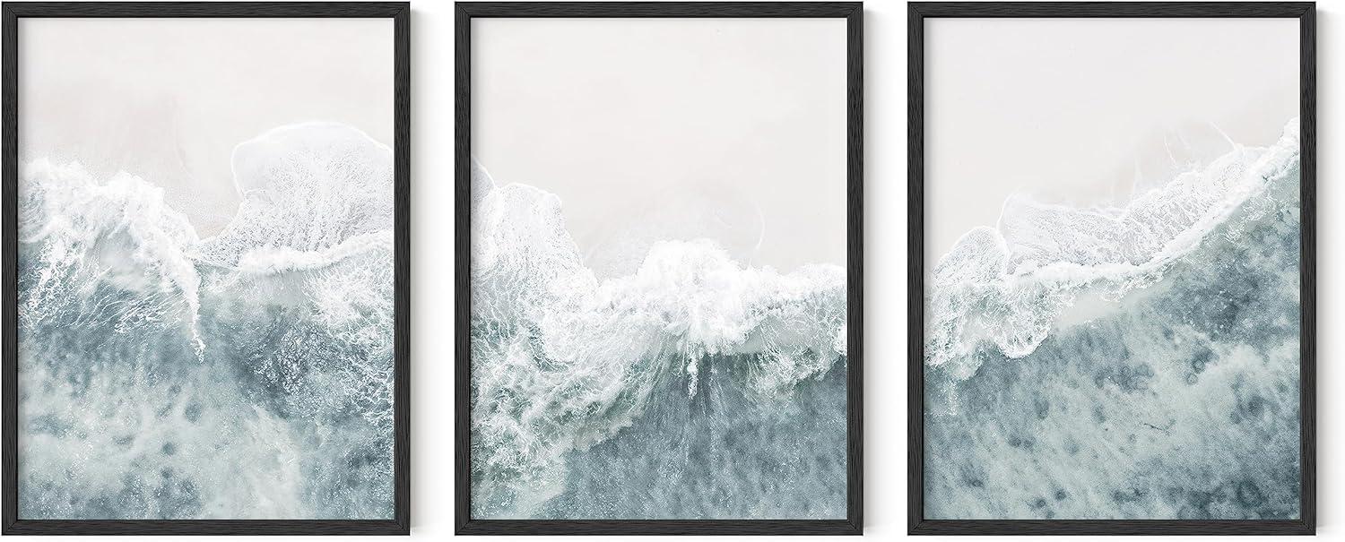 Ocean Blue Coastal Minimalist Wall Art Set, 12x16 Unframed