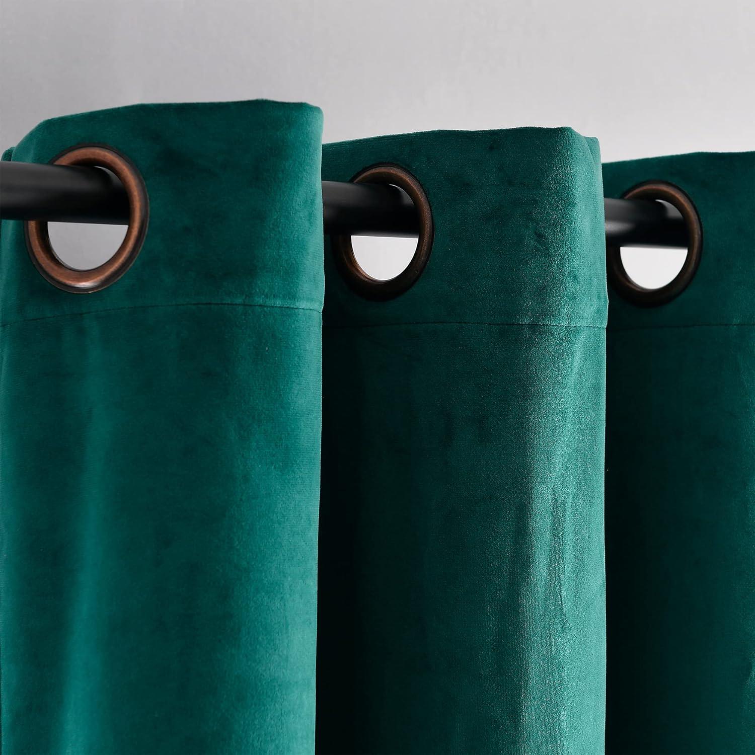 Prima Velvet Solid Light Filtering Grommet Window Curtain Panels Teal Green 38X84 Set