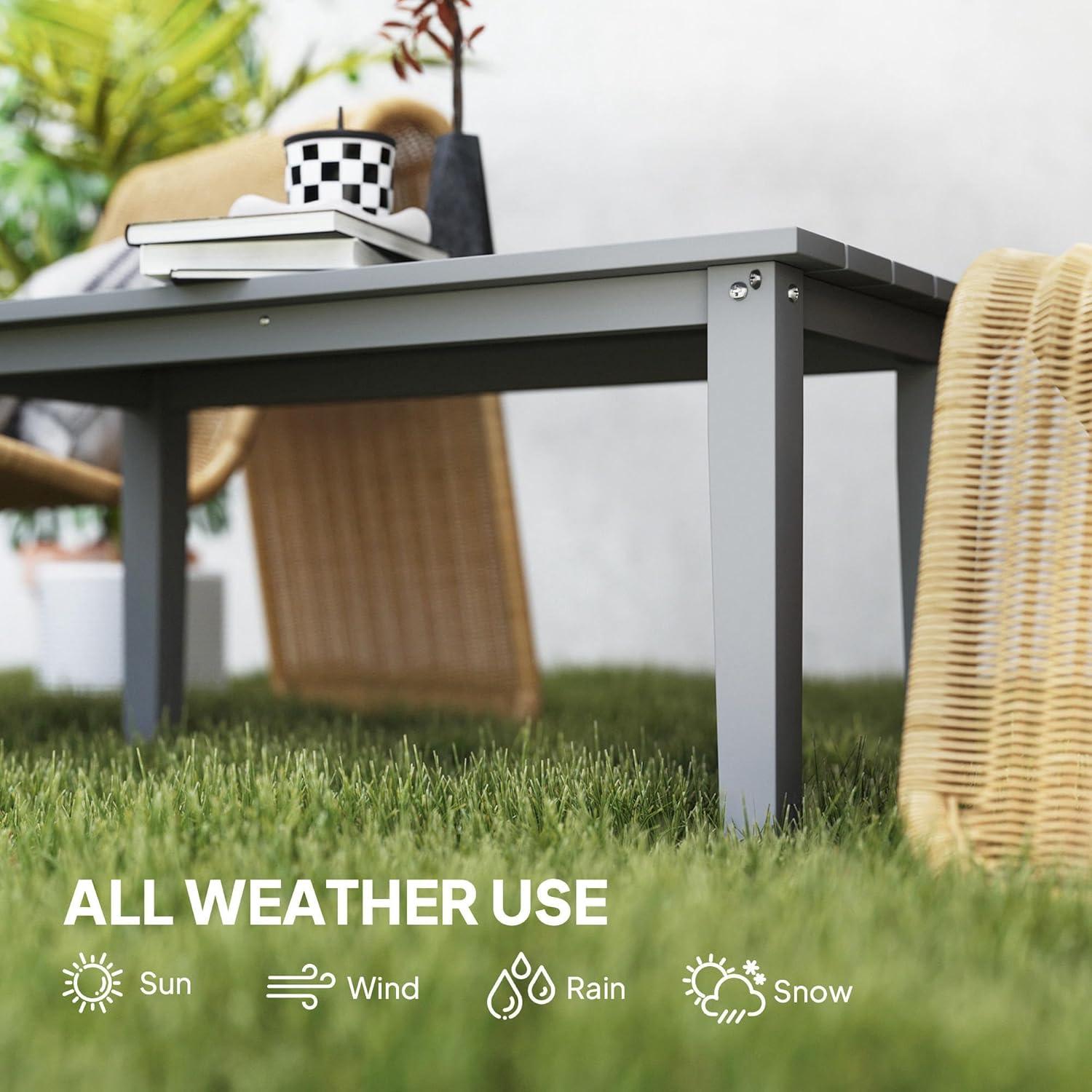 Outsunny HDPE Outdoor Coffee Table, Rectangle All-Weather Patio Coffee Table, Slatted Outdoor Patio Table for Garden, Balcony, Backyard, Gray