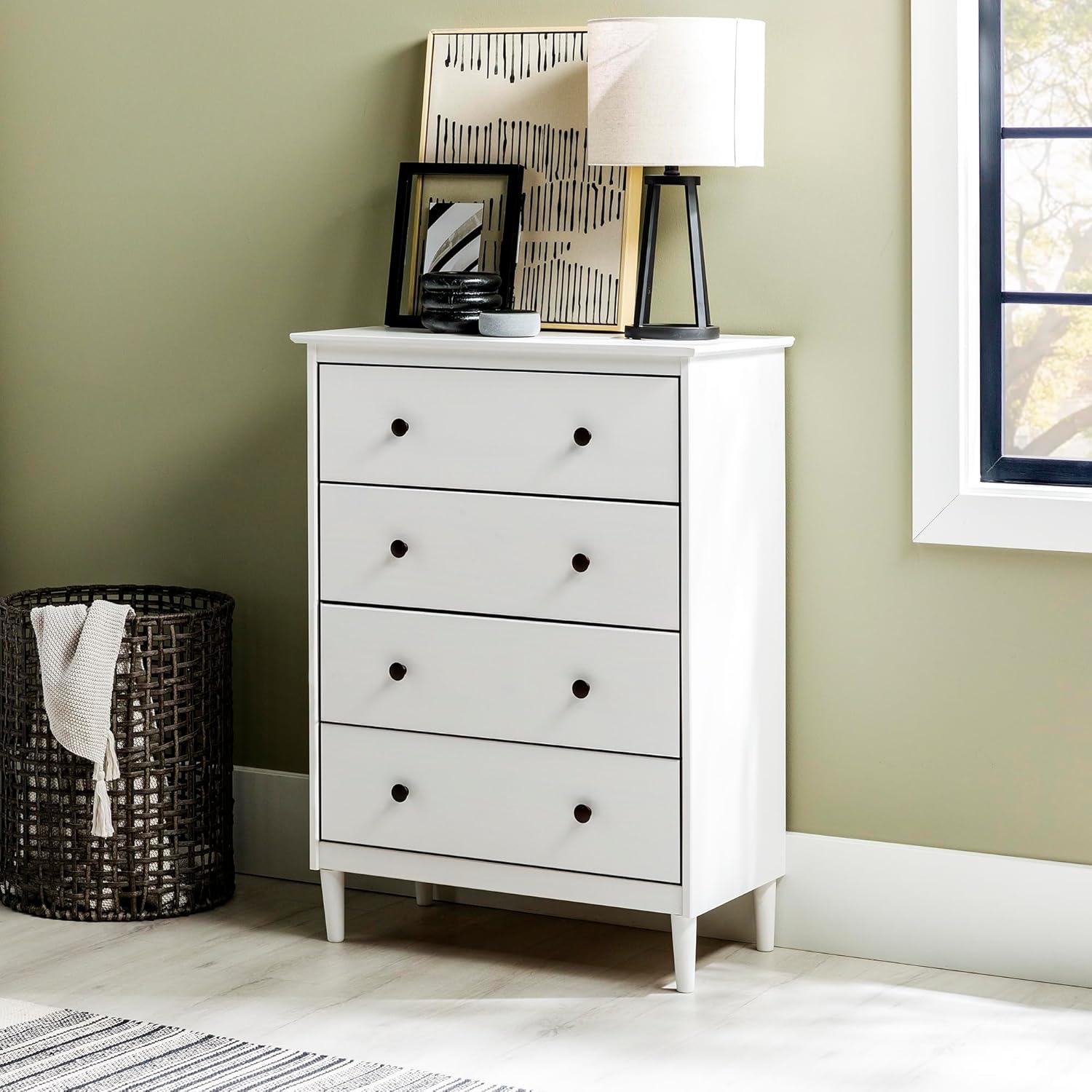 Walker Edison Traditional Solid Wood 4 Drawer Dresser in White