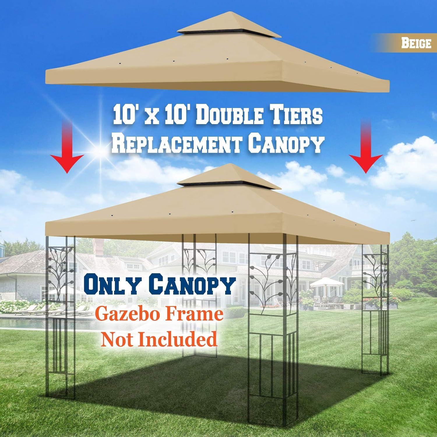 Sunny Replacement Canopy Top Cover for 10'X10' Gazebo Polyester Double Tiers for Outdoor Garden Patio Pavilion Sunshade