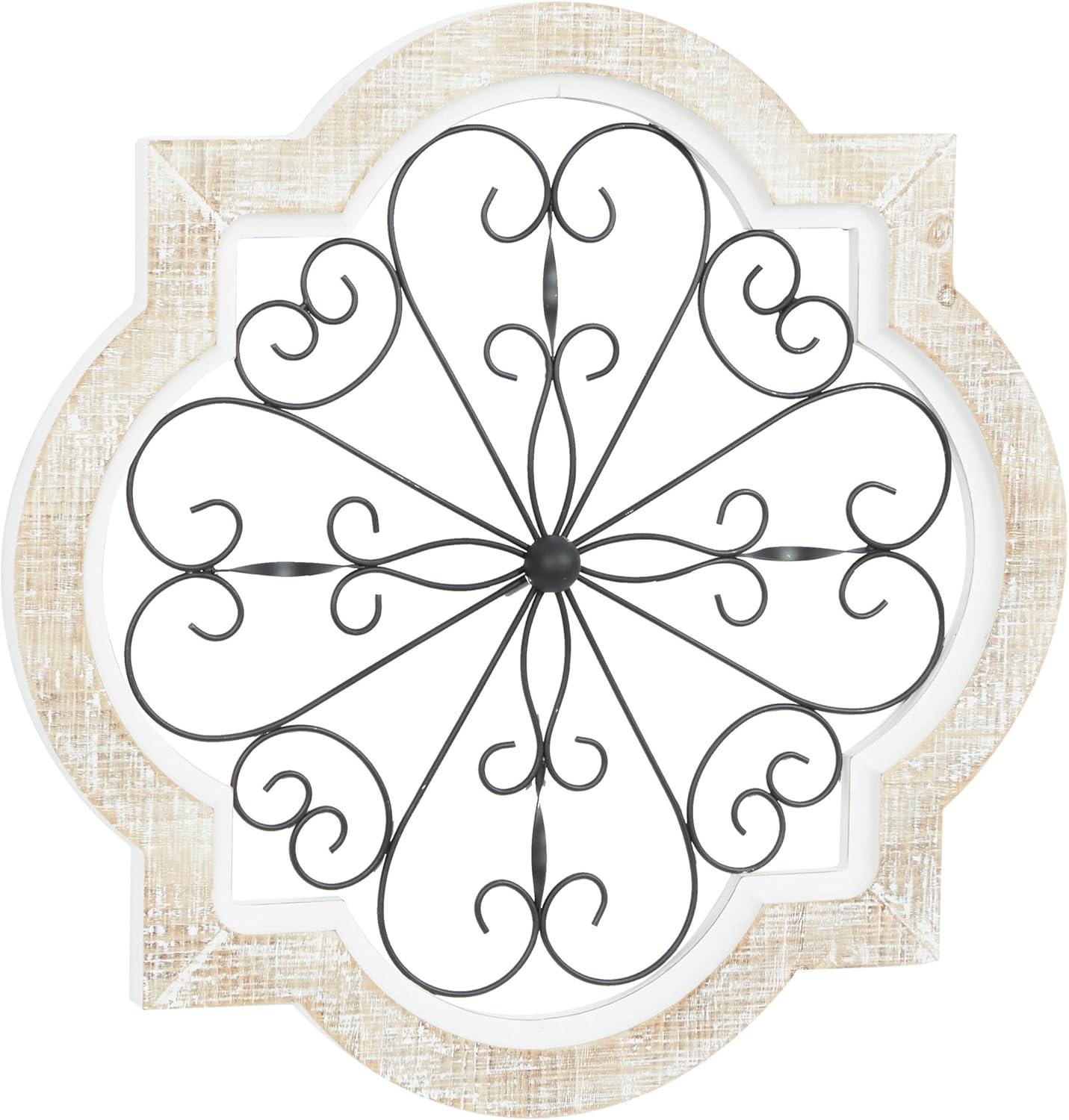 DecMode White Wooden Scroll Wall Decor with Metal Scroll Work