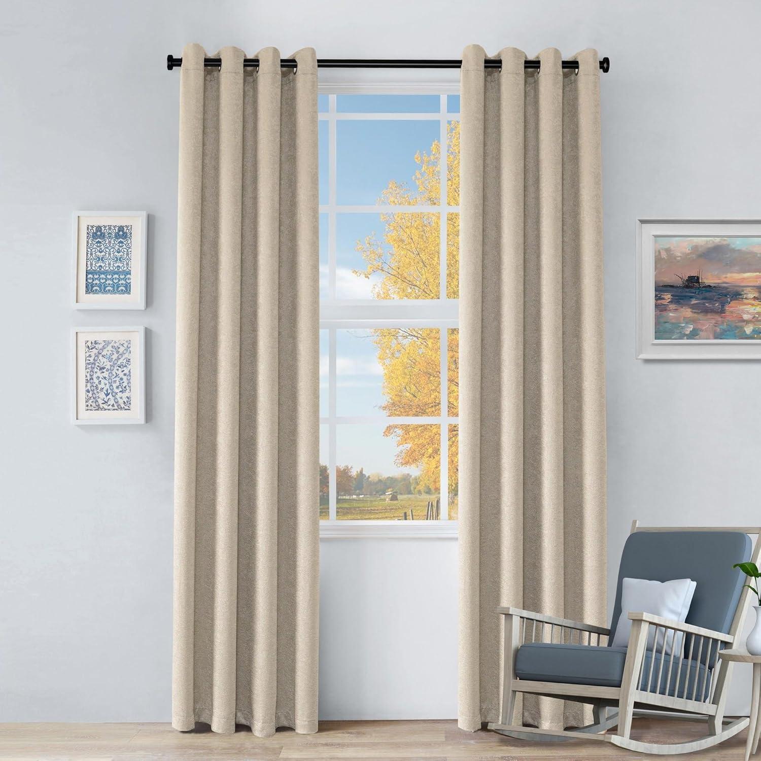 Beige Blackout Grommet Polyester Curtain Panels, 52" x 63", Set of 2