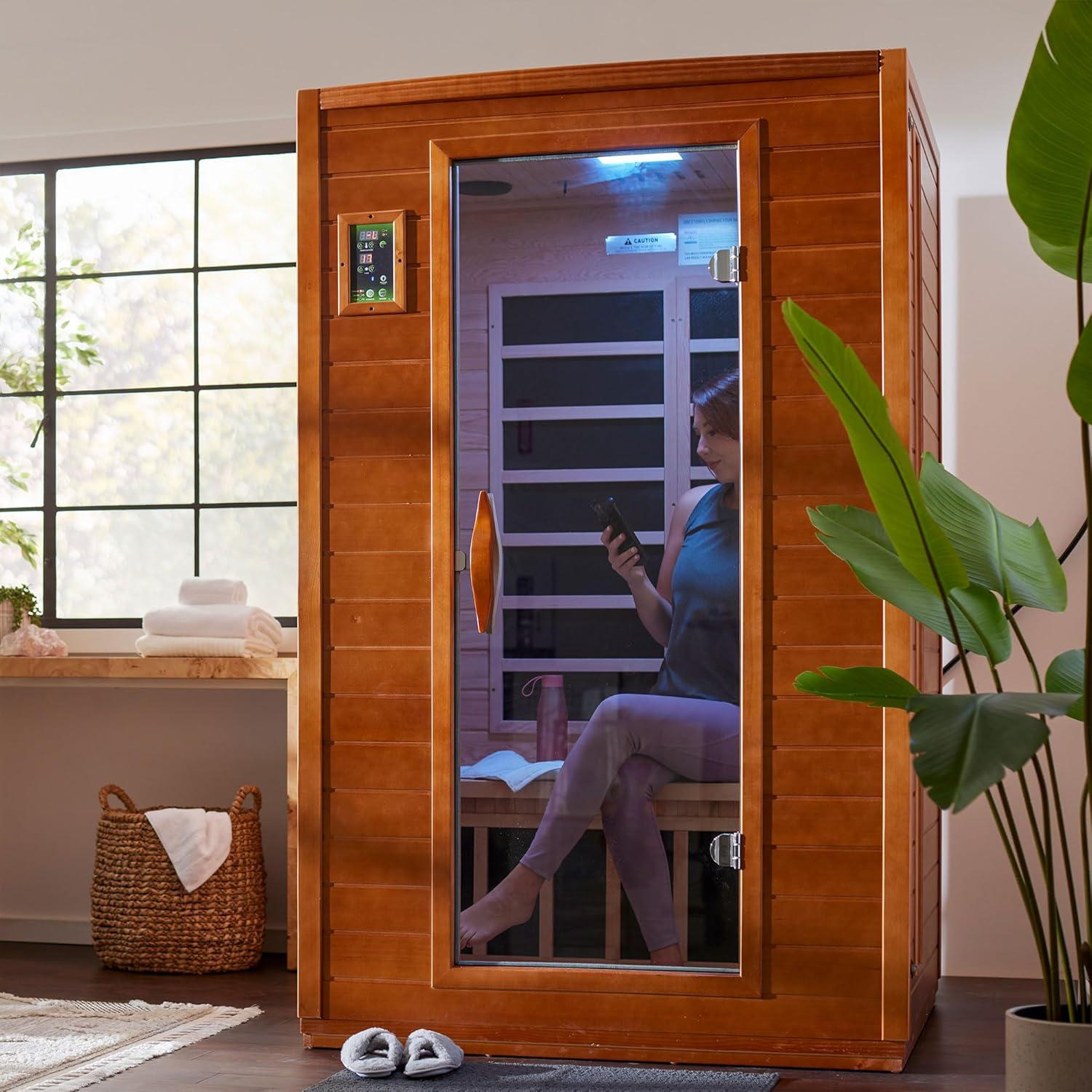 Honey Dark Stain Canadian Hemlock 2-Person Infrared Sauna