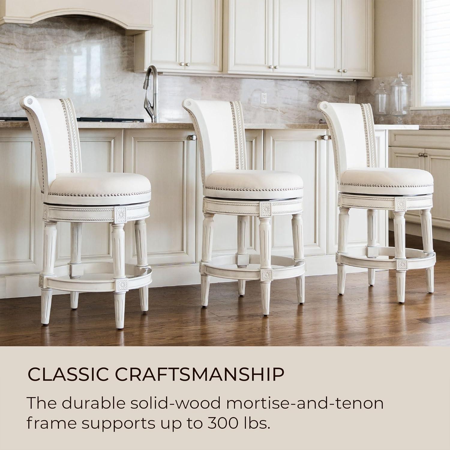 White Oak Swivel Upholstered Bar Stools with Nailhead Trim, Set of 3