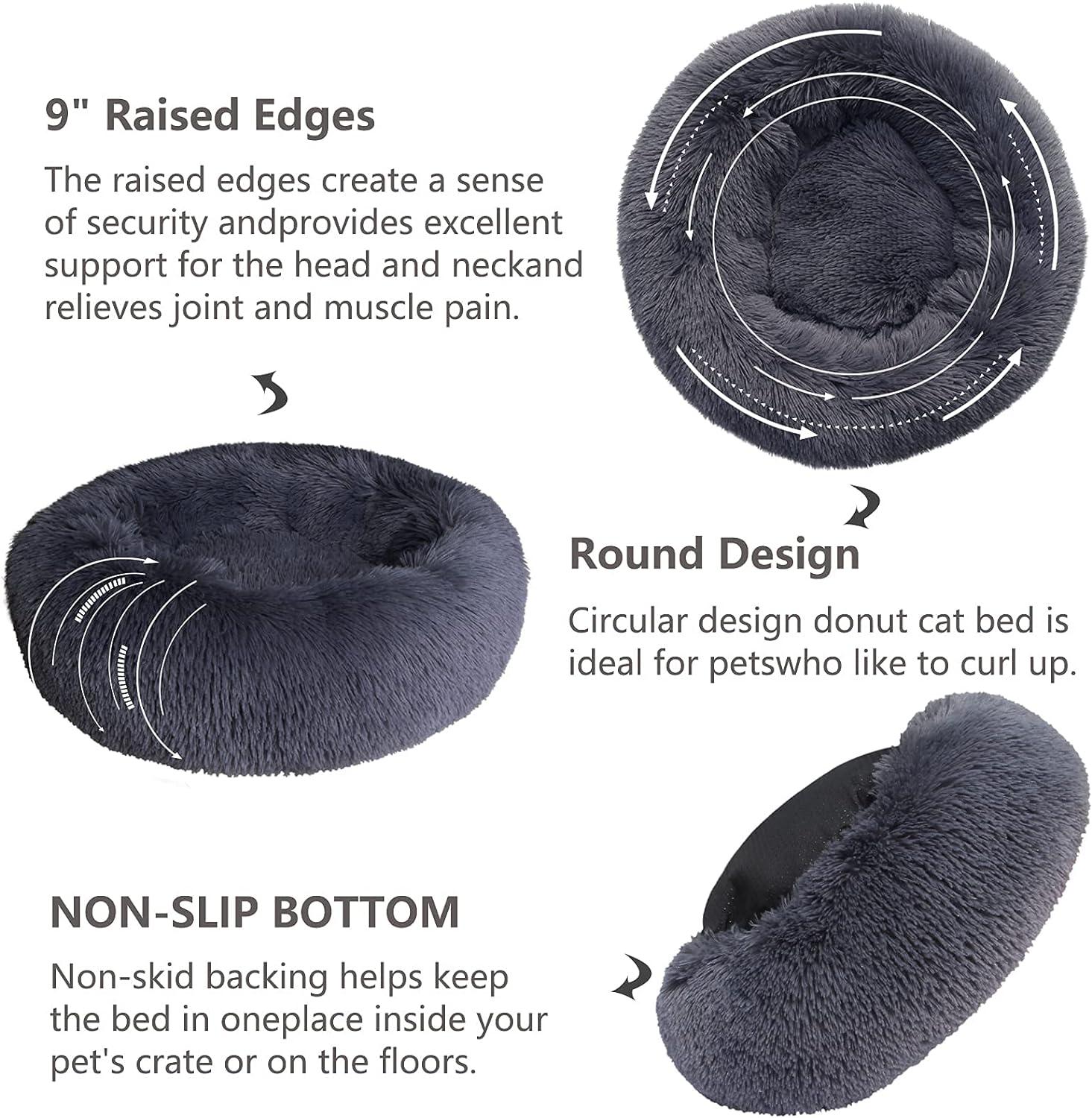 Small Calming Dogs Bed for Small Dogs Anti-Anxiety Machine Washable Fluffy Luxury Anti-Slip Waterproof Mute Base Warming Cozy Soft Pet Puppy Round Bed
